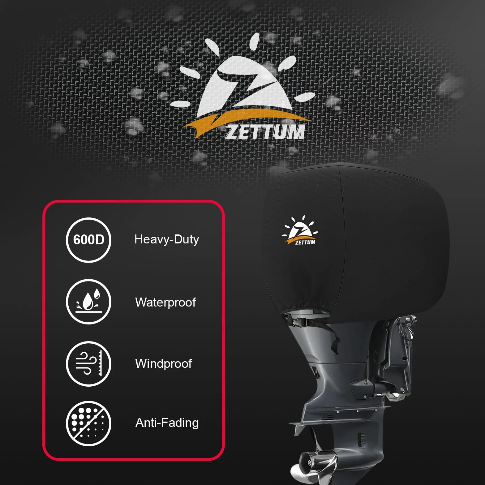 Zettum Copertura Motore Fuoribordo 115-225 HP 600D Oxford Impermeabile UV Resistente per Mercury