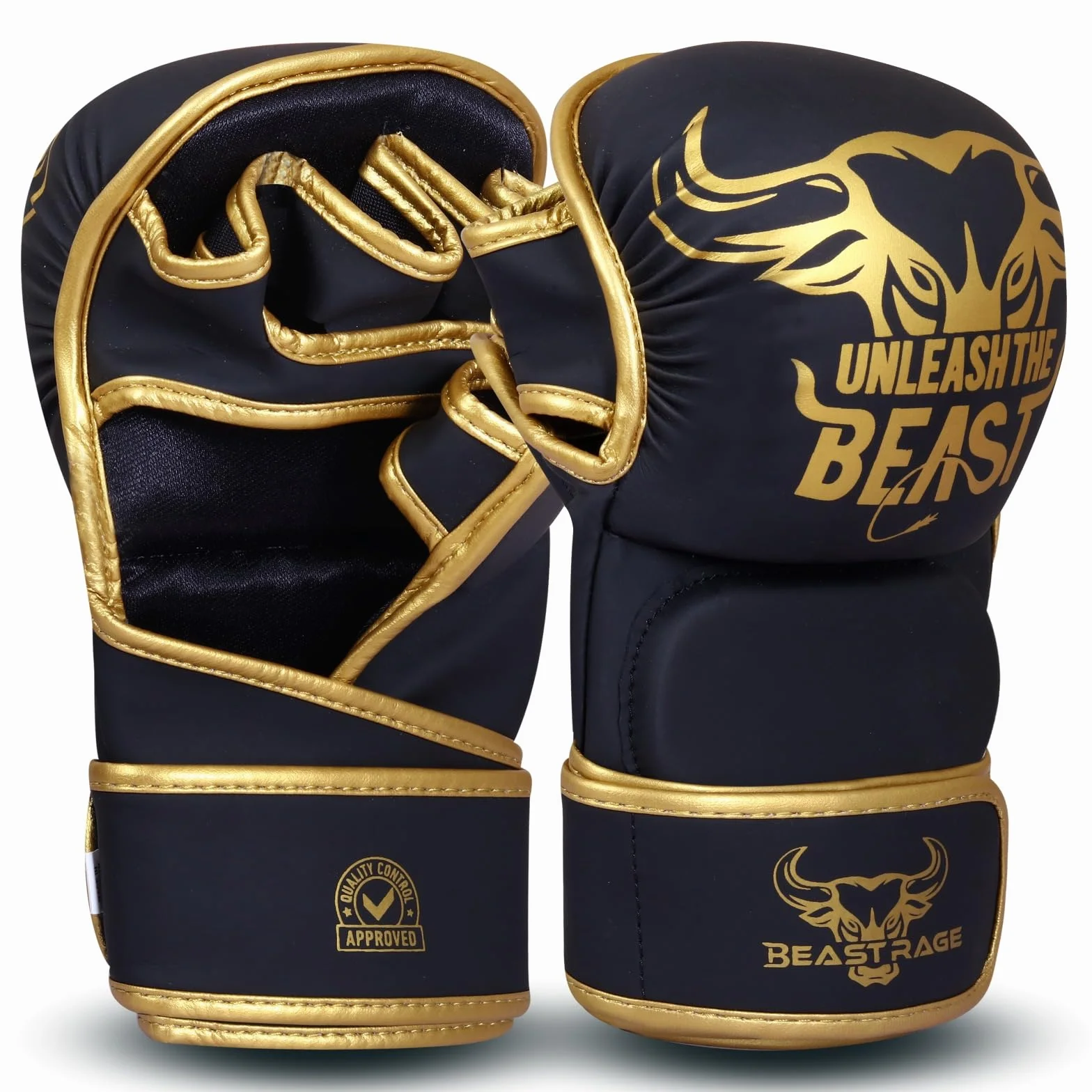 BEAST RAGE Guanti da MMA con Supporto per Polso Regolabile e Palmo Aperto per Arti Marziali, Grappling, Sparring, Muay Thai, Combattimento, Taekwondo, Kickboxing, Boxe, Allenamento