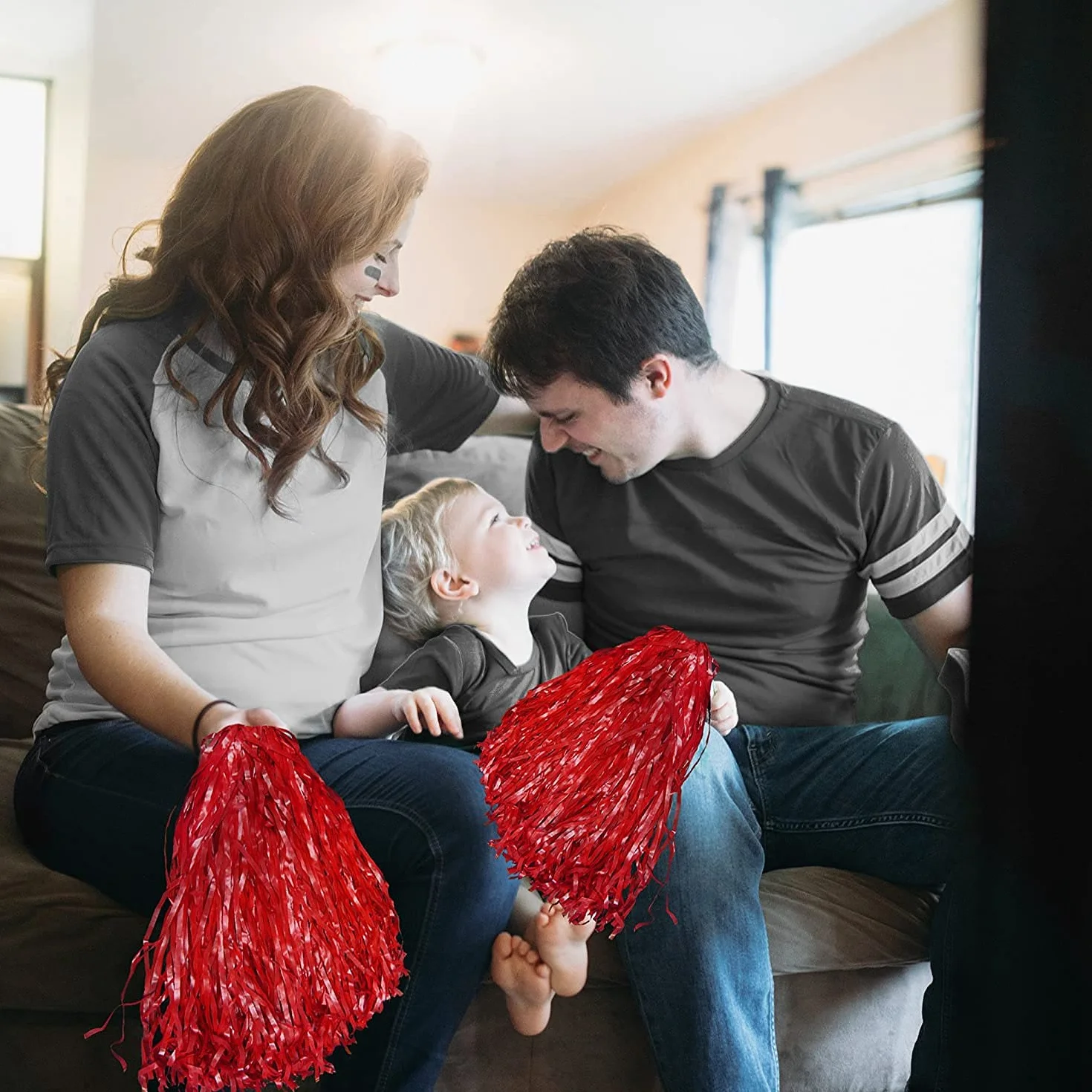 Poncho per adulti e bambini con manico rosso per cheerleader feste