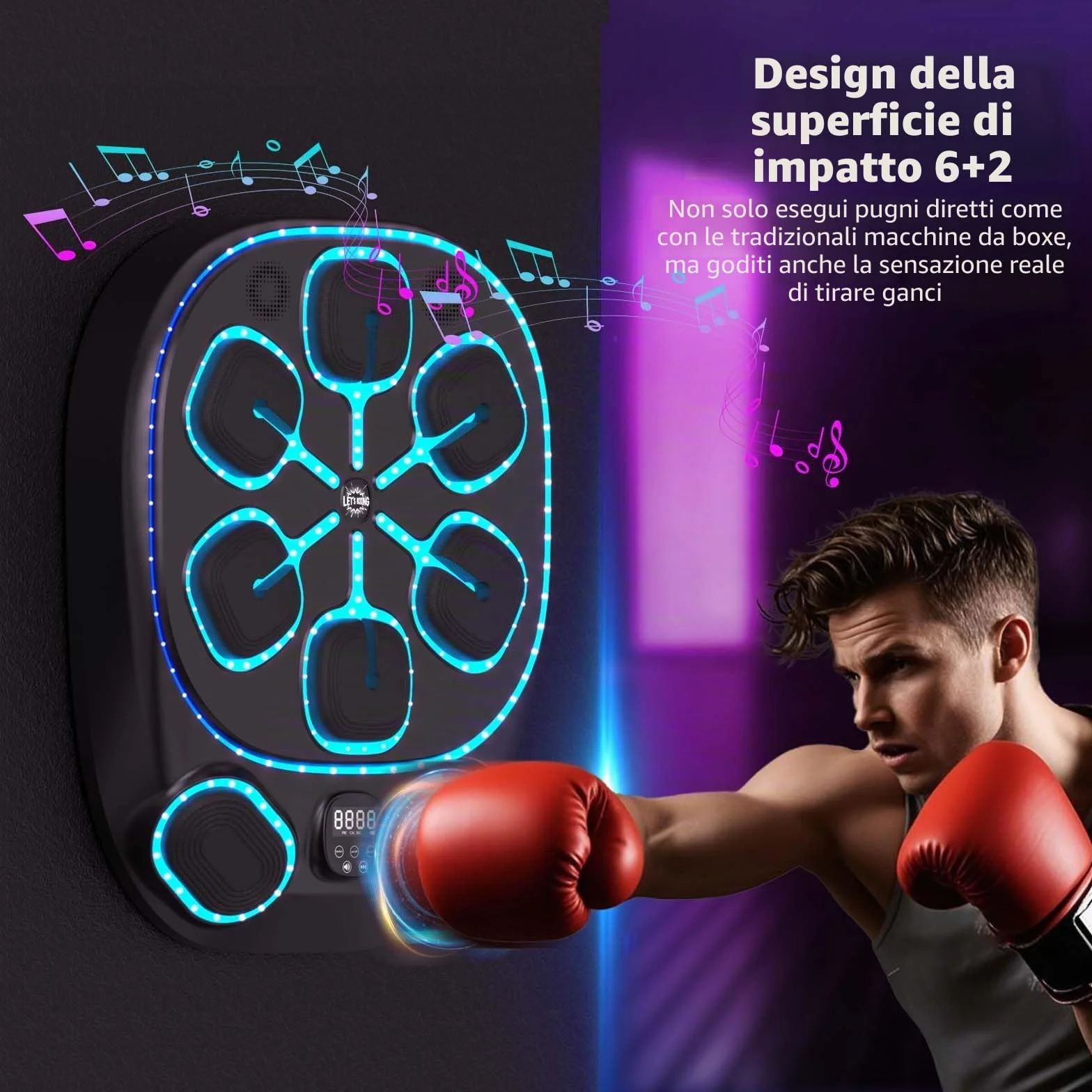 Macchina da Boxe Musicale con luci LED, Bluetooth, 9 modalità di velocità e Funzione di conteggio – Macchina da Boxe Elettronica per Bambini e Adulti – Boxe Musicale per casa e Palestra