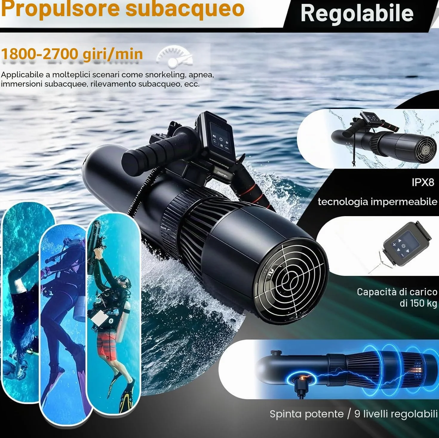 Motore per Paddle Board 500W Elica Brushless Batteria 10000mAh Telecomandato