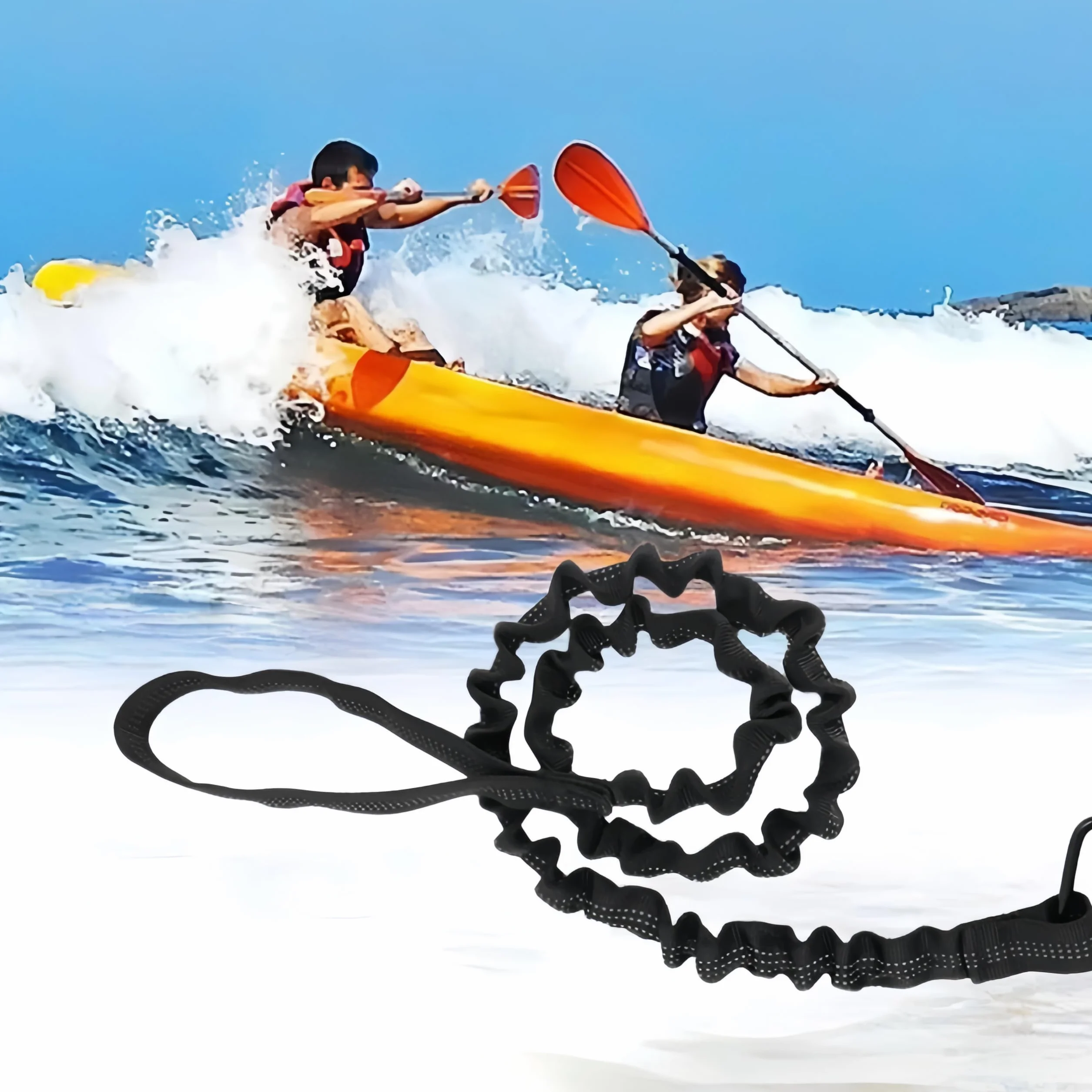 Guinzaglio di sicurezza per kayak 2 pezzi 1,5 m elastico con moschettone nero