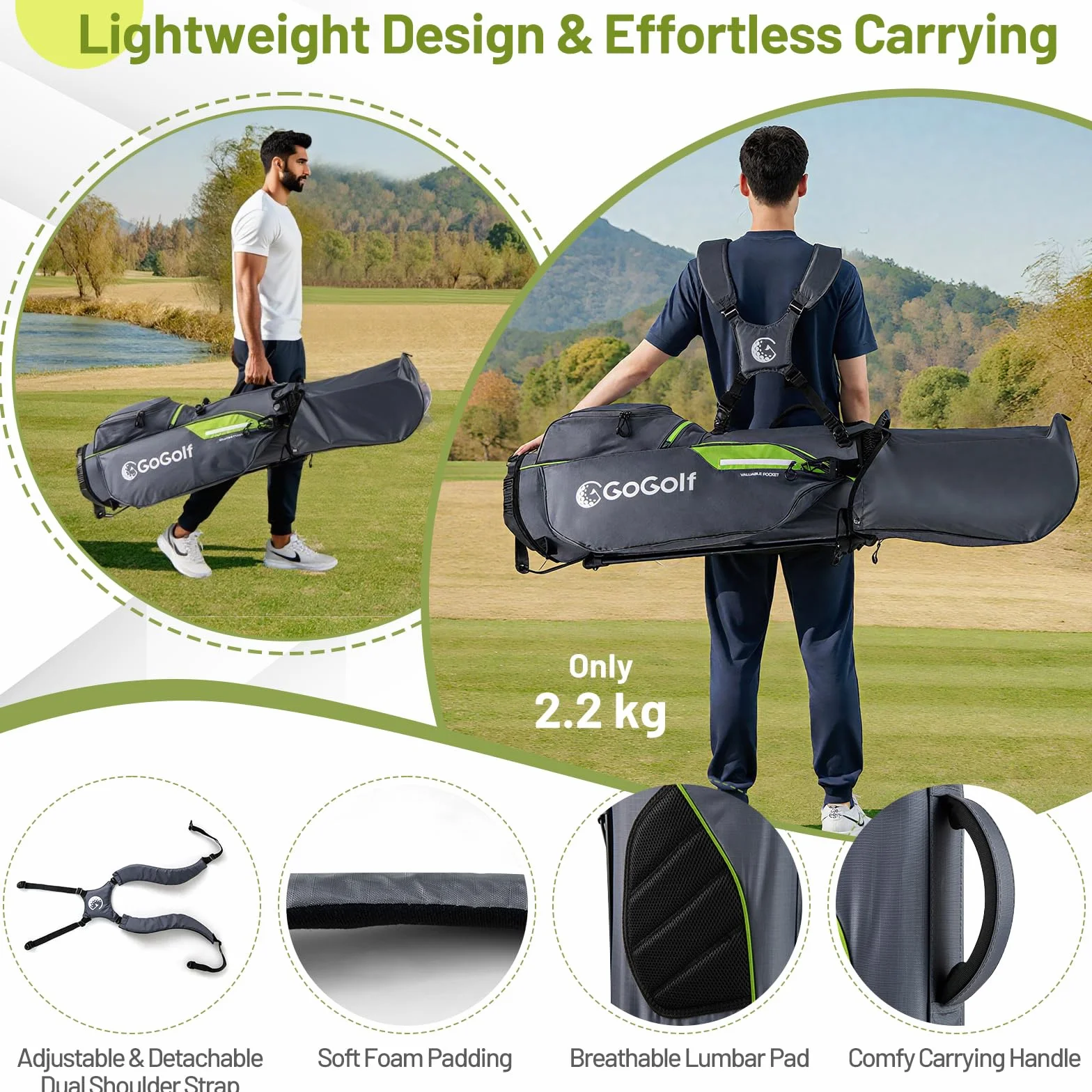 LIFEZEAL Borsa da golf leggera con 8 scomparti e 5 tasche, portaombrello, custodia antipioggia
