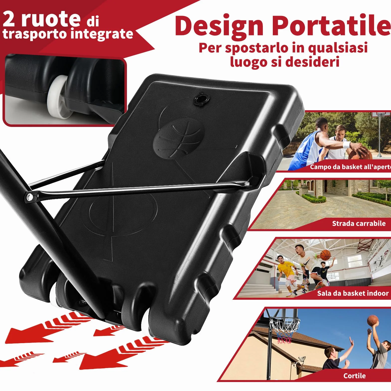 COSTWAY Canestro da Basket Portatile Regolabile in Altezza 1,3M-3,05M con Ruote Tabellone Infrangibile e Retina Durevole, Nero