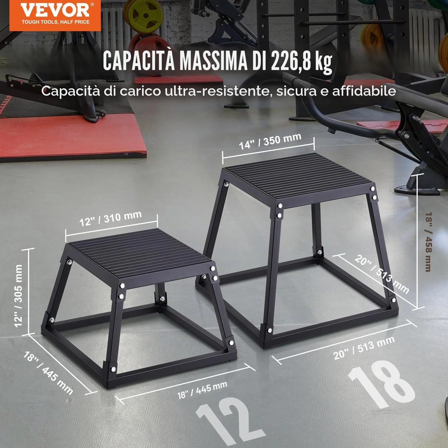 VEVOR Box Pliometrico 513x513x458mm Piattaforma Pliometrica Carico 227 kg Jump Box per Allenamento Fitness Crossfit