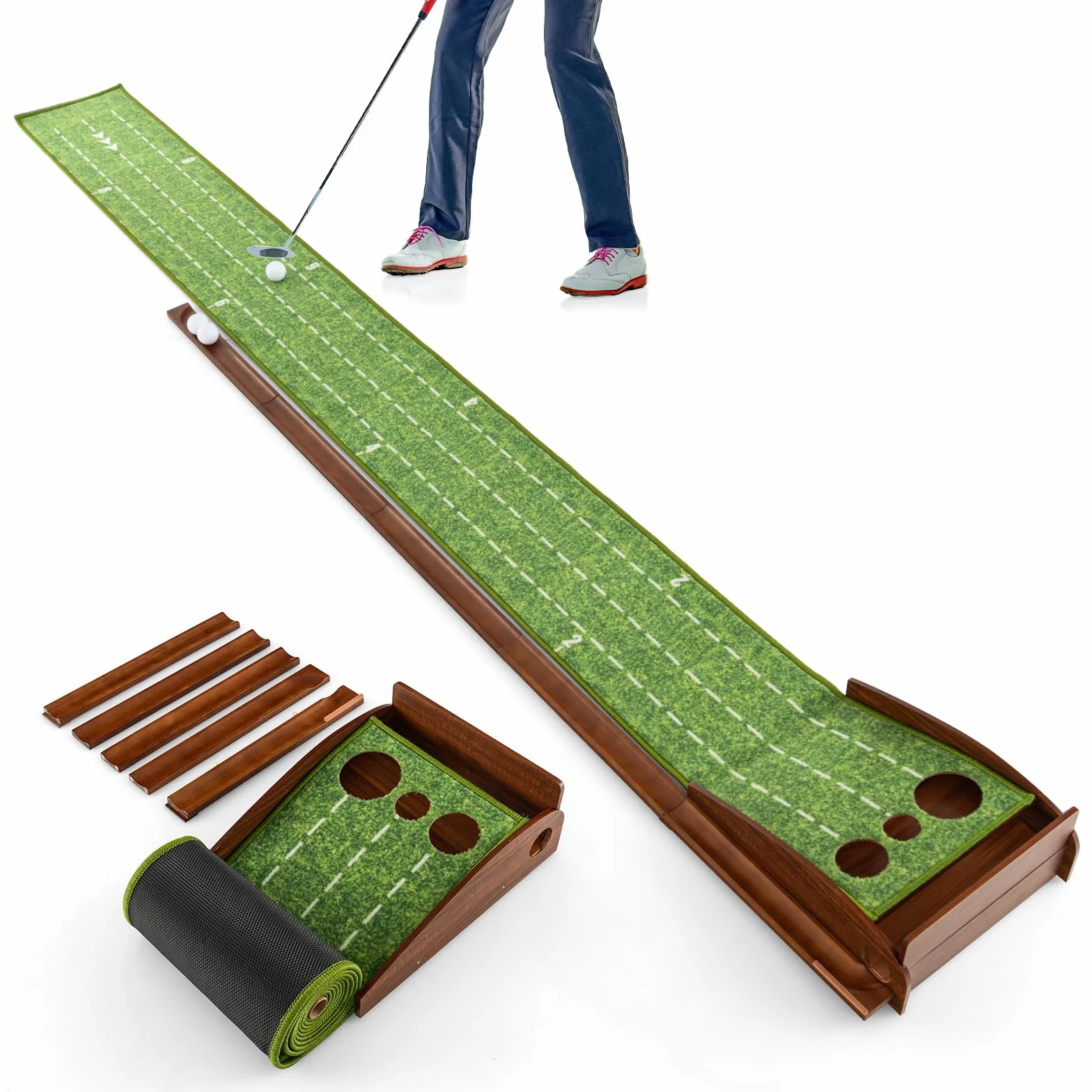 LIFEZEAL Tappetino Golf Allenamento con Buche per Interni Ritorno Automatico Base per Golf 3 Buche