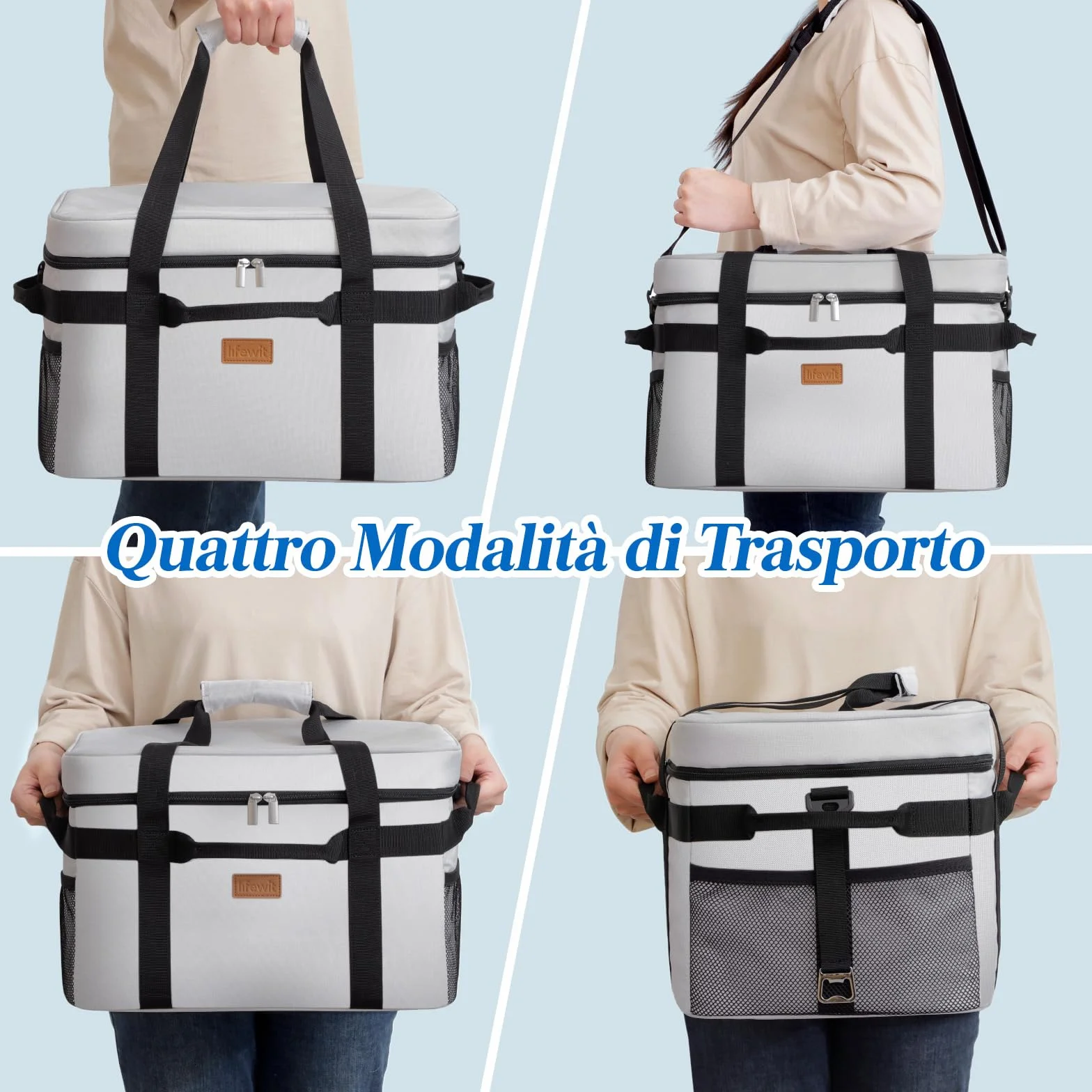 Lifewit Borsa Termica 30L, Borsa Frigo Grande Portatile con Manici Multipli, Grigio Seta