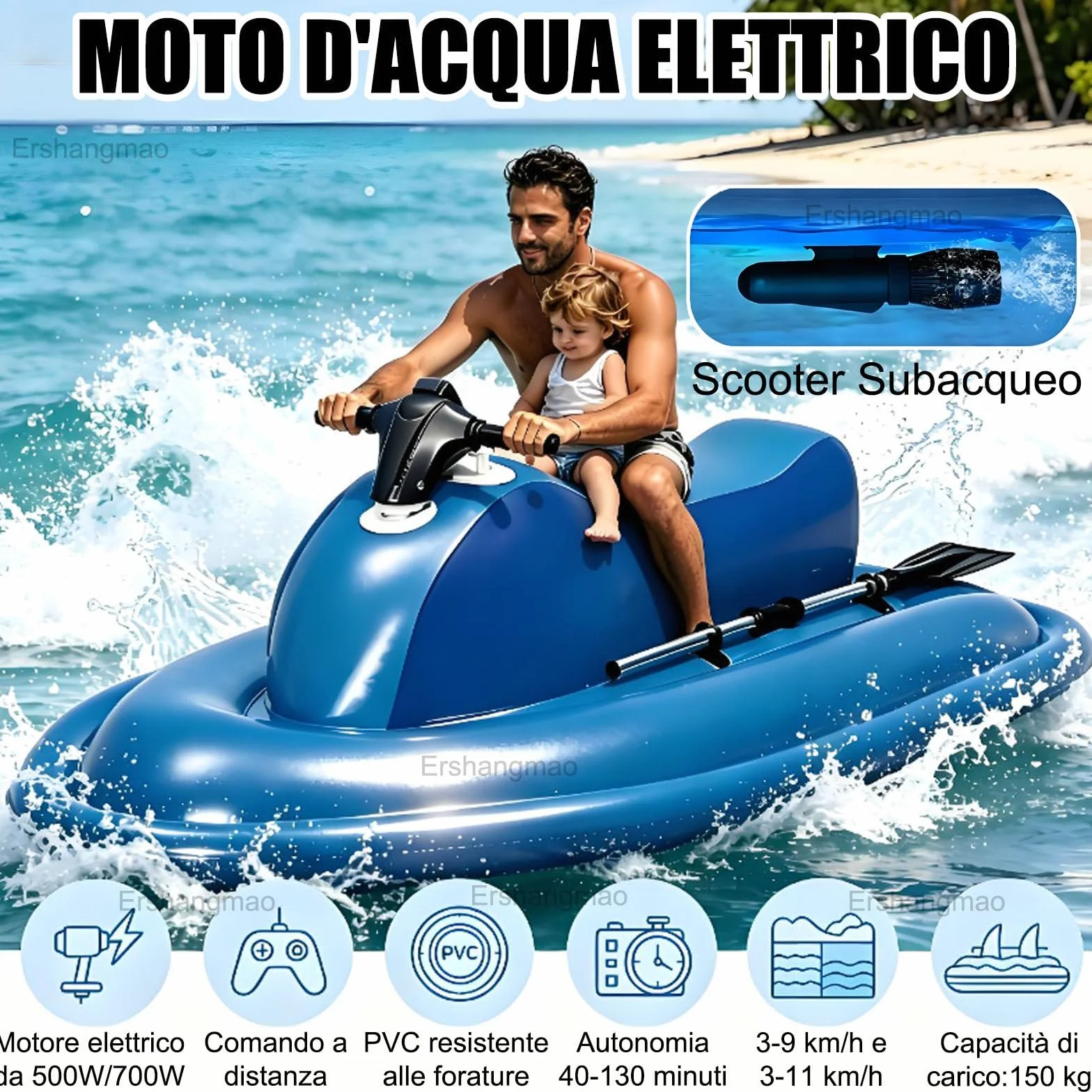 Jetski Elettrica Subacquea 700W 11km/h 9 Velocità Brushless con Motore Gonfiabile