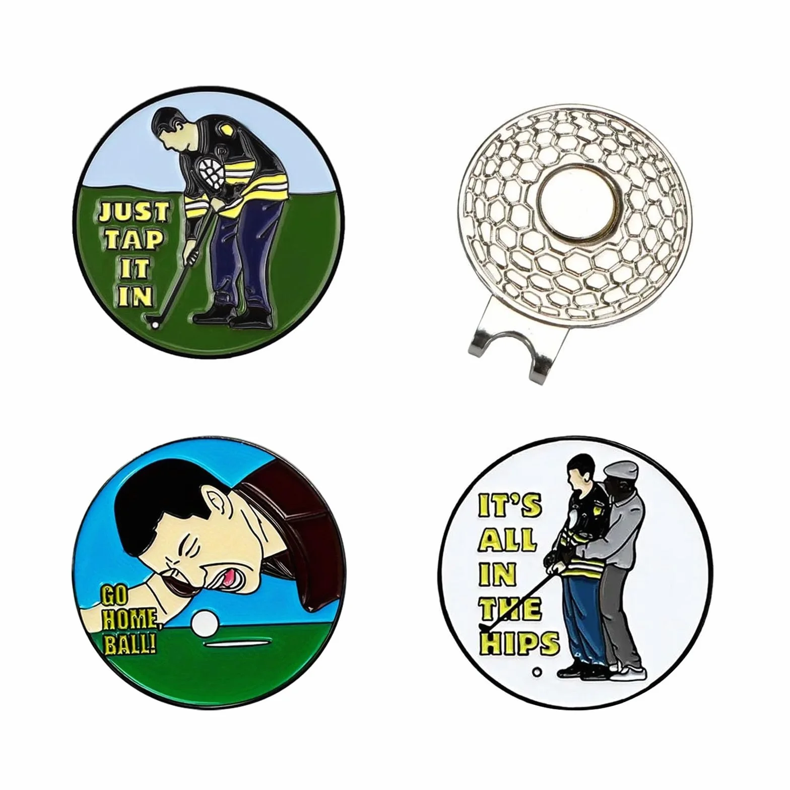 Set di 4 Pezzi Accessori da Golf Marcatori per Palline Happy Gilmore con Clip Magnetica per Cappello