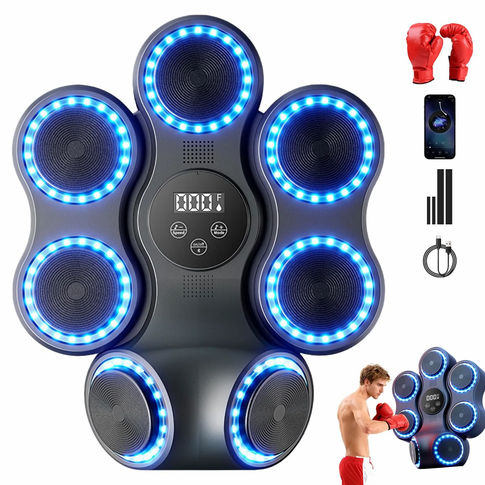 ZVD Music Boxing Machine,Tira Pugni da Muro con Musica,Machine Bluetooth da Boxe Elettronica con 11 modalità/velocità,Macchina di Boxe Musicale Intelligente per Adulti/Bambini