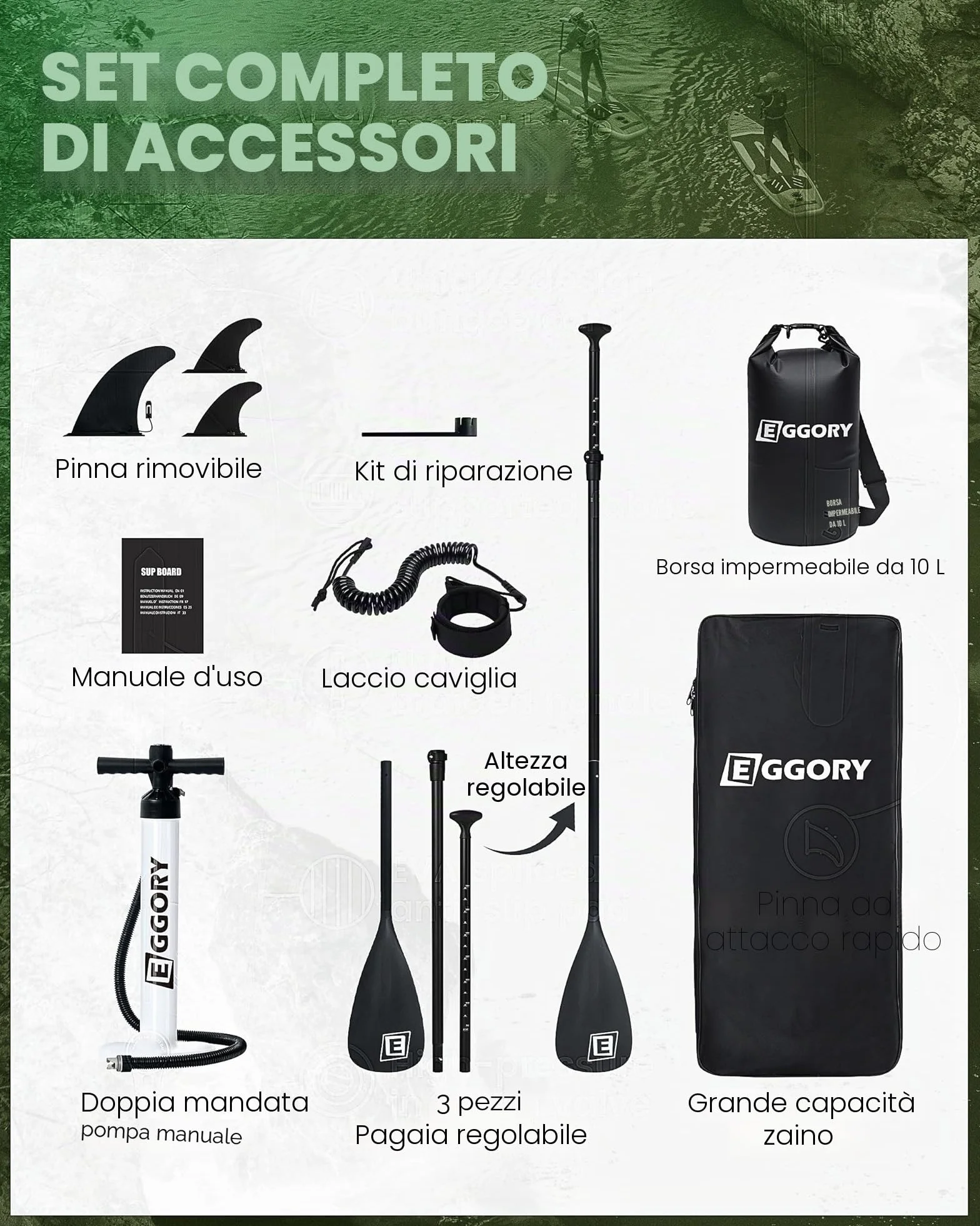 Tavola da surf gonfiabile SUP completa Paddleboard accessori pagaia regolabile, pompa, zaino da viaggio, guinzaglio, borsa impermeabile, tavola per adulti