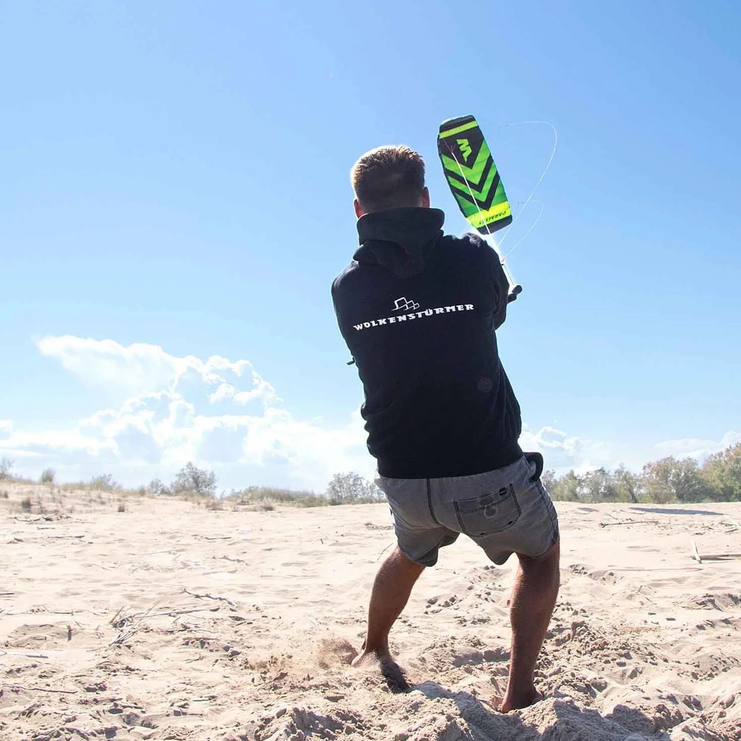 Wolkenstürmer Paraflex Trainer 3.1 azione kite neon green tappetino di governo 3 linee trainer mountainboarding