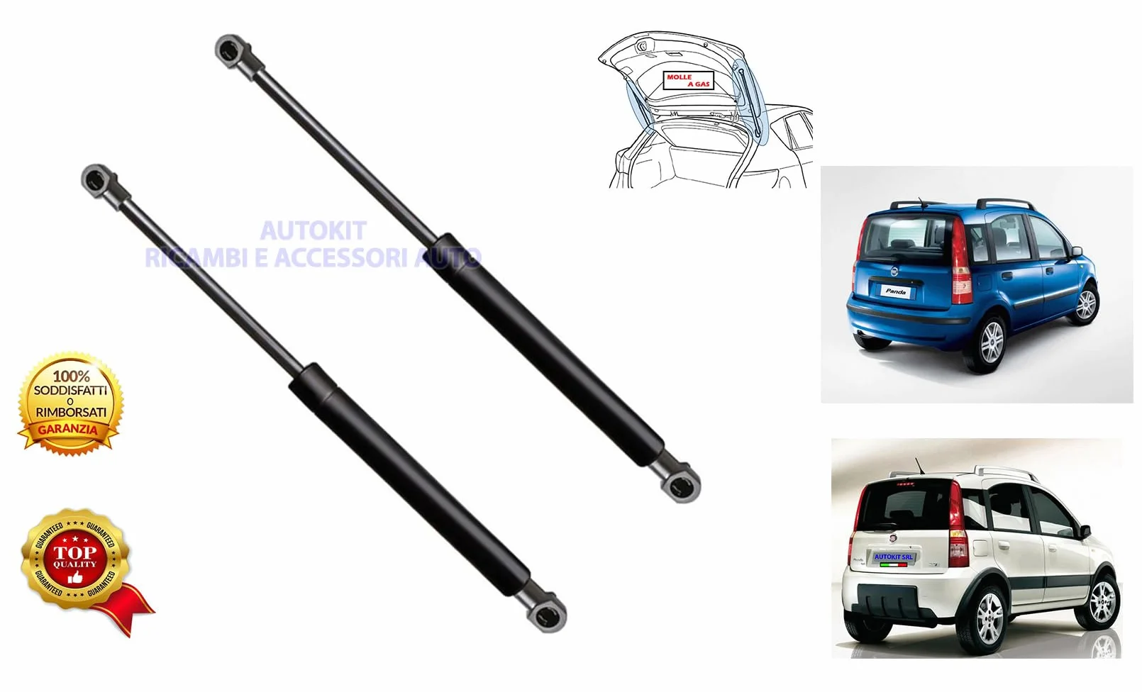 2 Pistoncini Ammortizzatori Cofano Bagagliaio Posteriore Portellone Baule Molle a Gas Specifiche per tutte le Panda modello 169 prodotte dal 09/2003 al 01/2012 - MG169/5