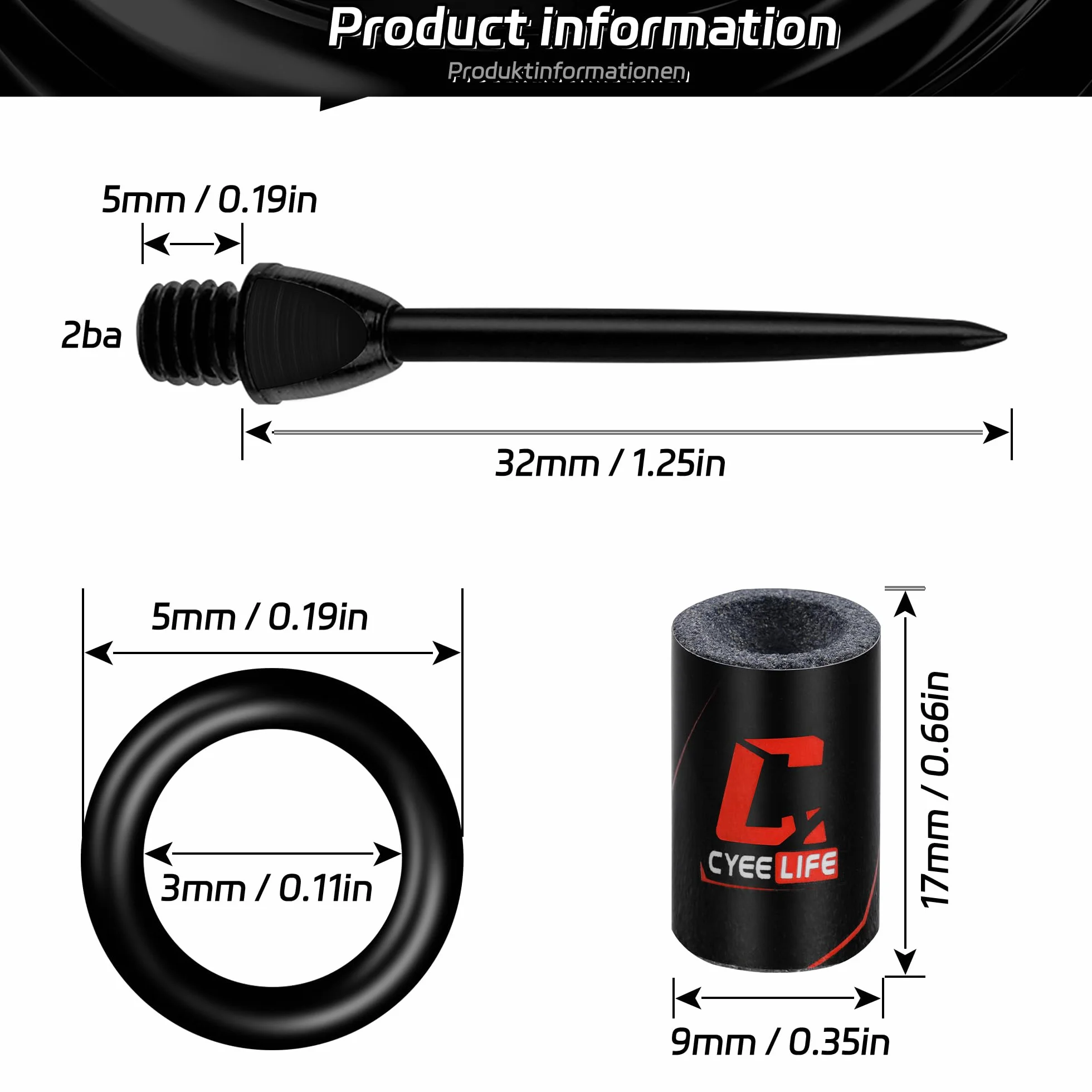 CyeeLife 12 pezzi punte in acciaio 2BA per freccette + affilatore, converti softdart