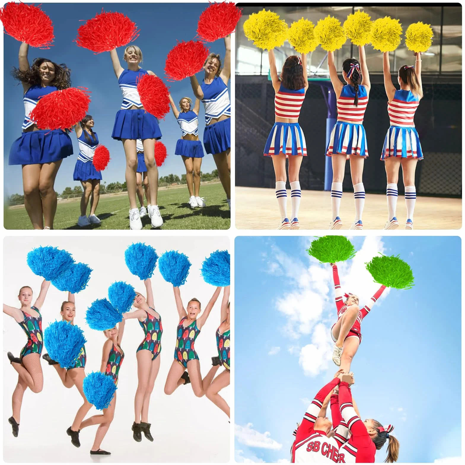 Pom Pom Cheerleader 2 Pezzi Pompon Colorati per Ragazze 8 Colori Giallo