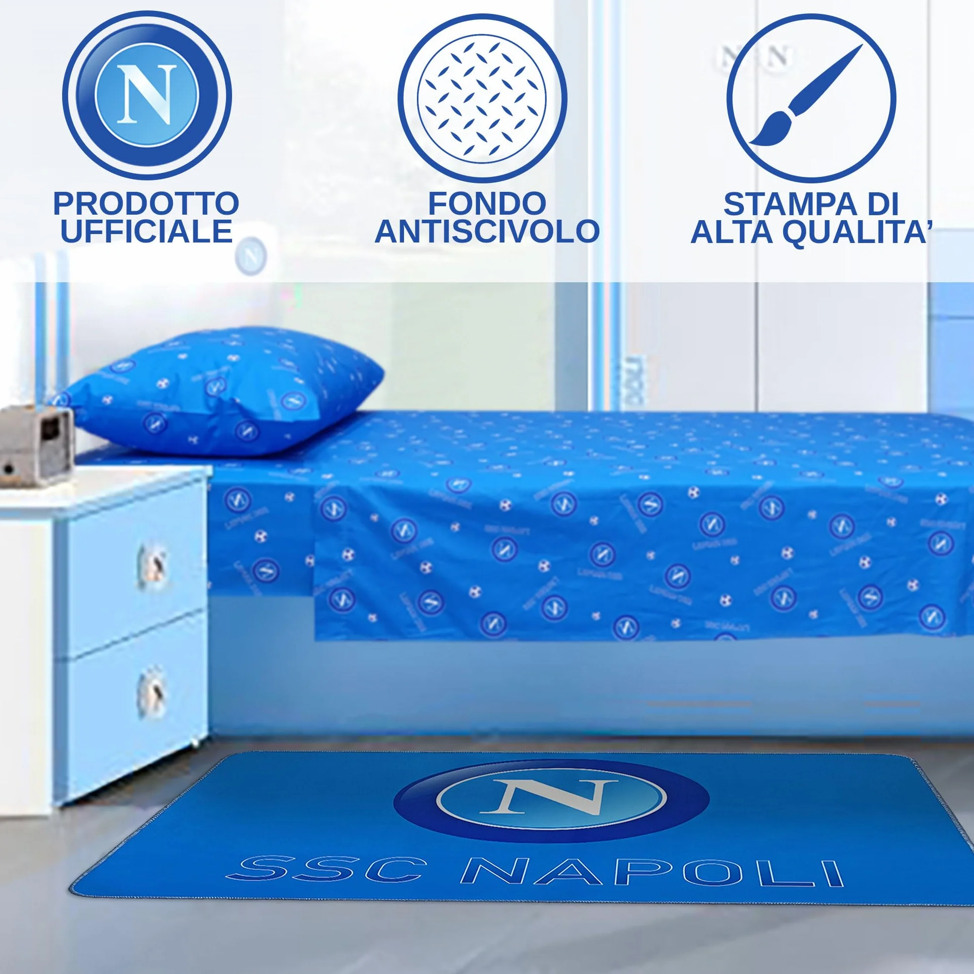 Tappeto antiscivolo Napoli Calcio Stampa 3D 80x120cm