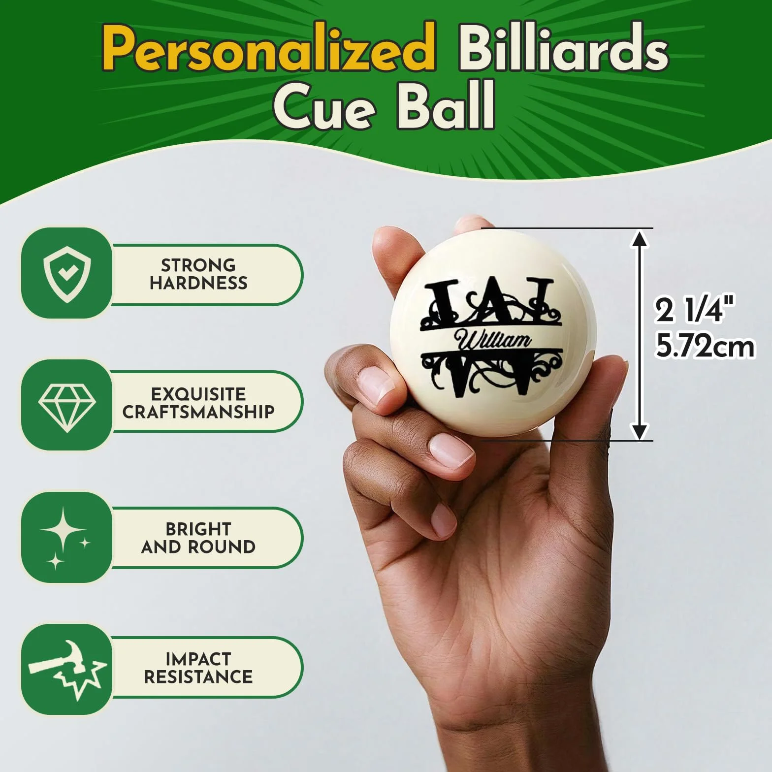 Pallina da biliardo personalizzata 57 mm con custodia incisione logo monogramma