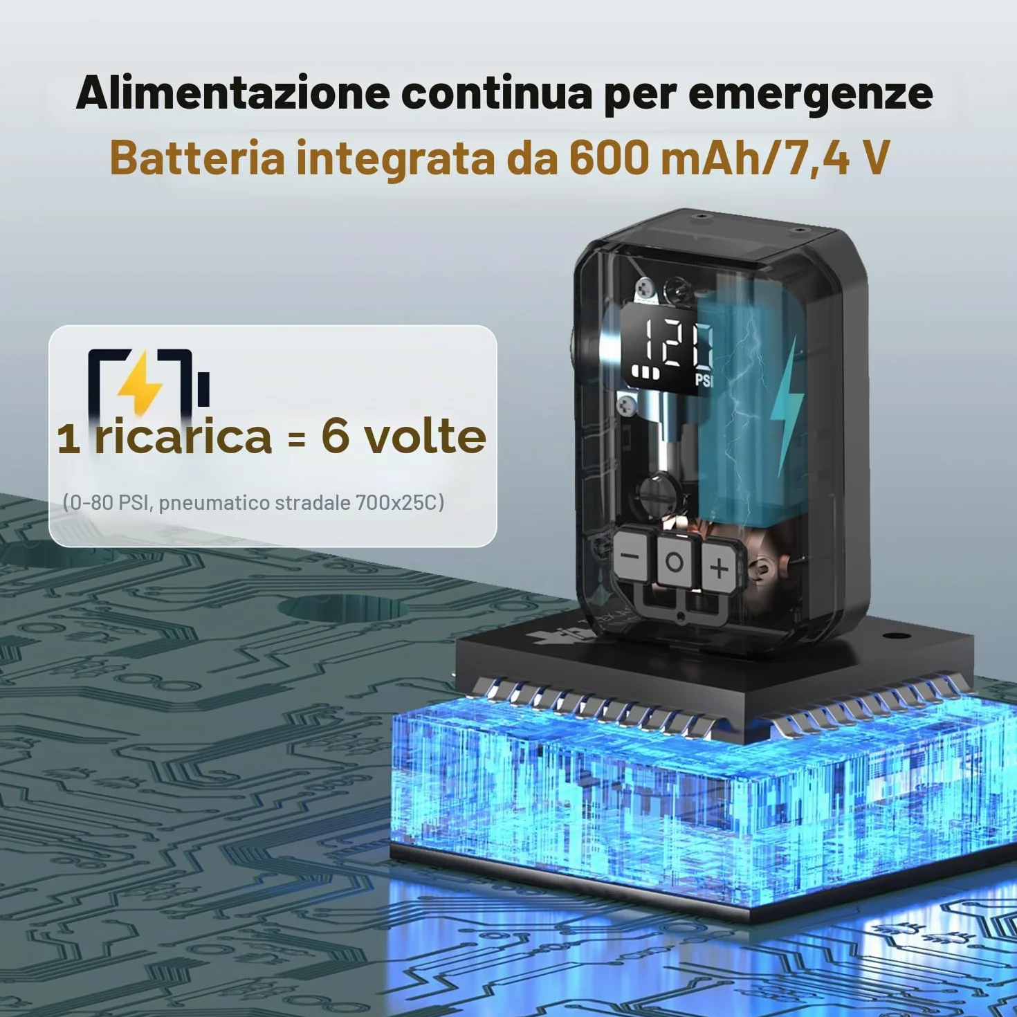 Peakspeak Mini Pompa Elettrica Bici AS260PRO 120 PSI ricaricabile USB-C con manometro e arresto automatico