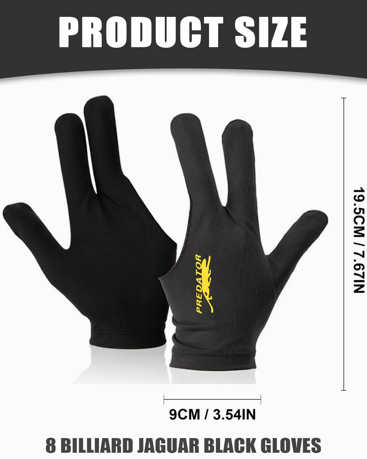Guanti da Biliardo a 3 Dita 8 Pezzi, Rete Traspirante in Nylon Nero, Accessori da Biliardo