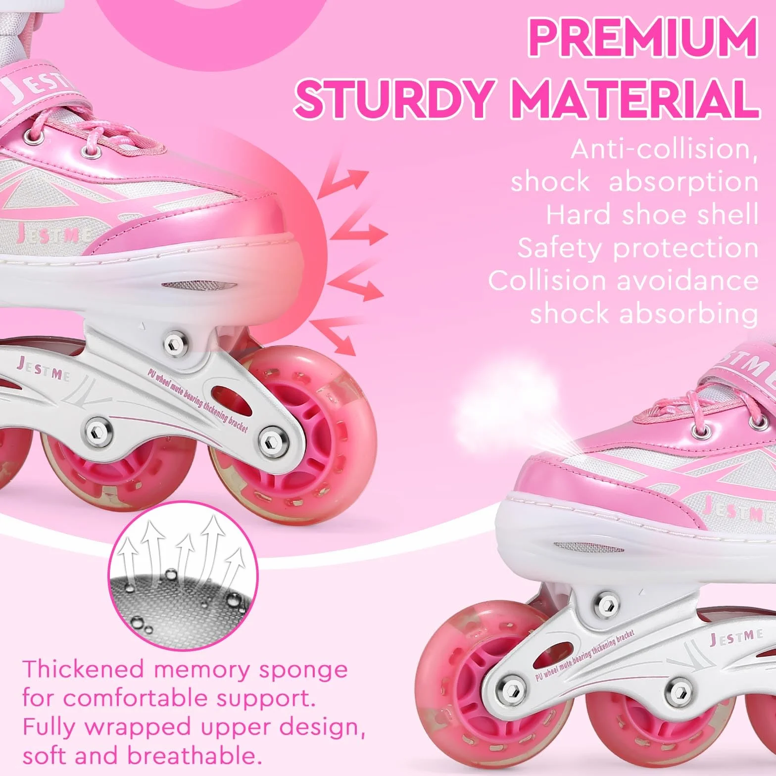 Pattini in linea regolabili per bambini ragazze rosa M CN35-38