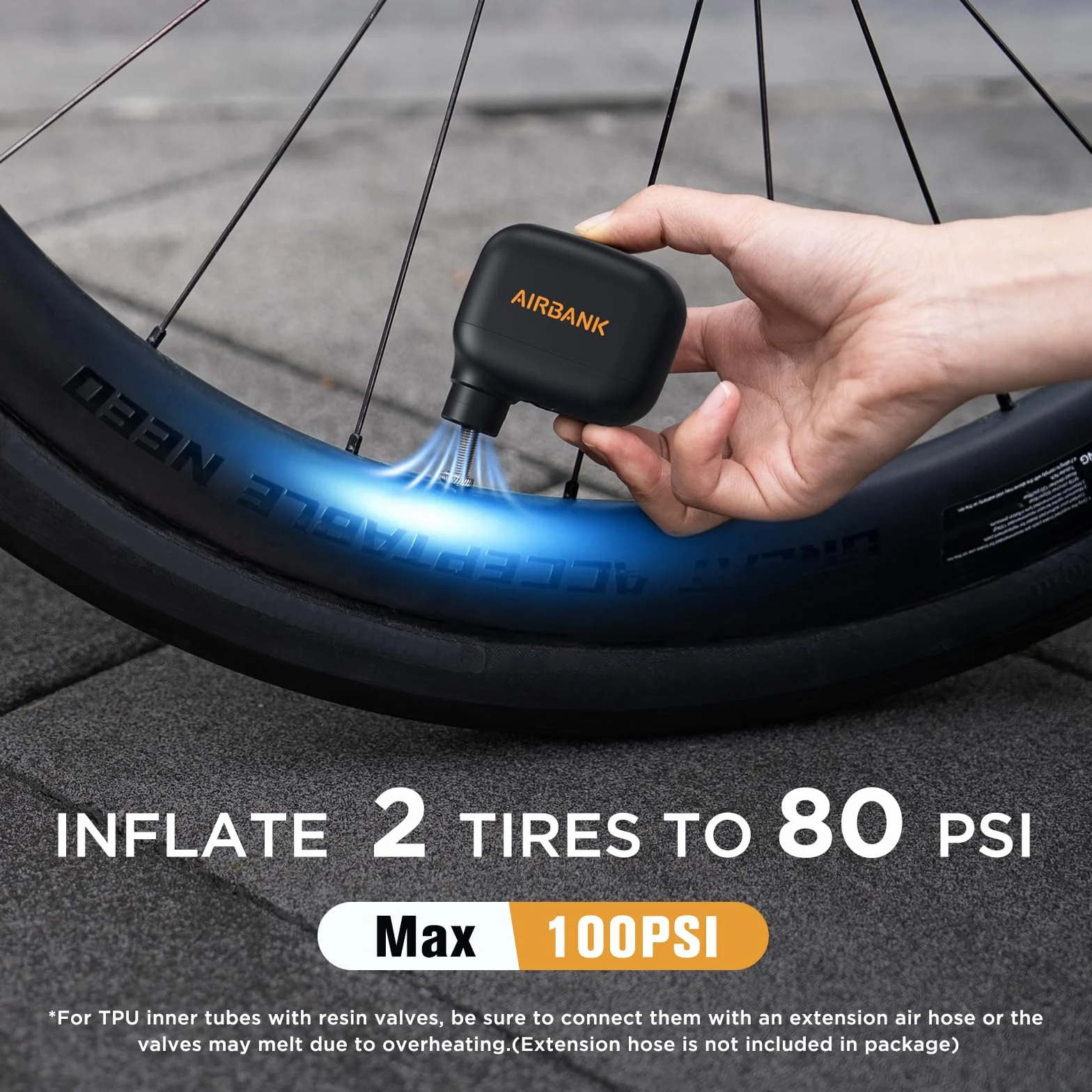 AIRBANK Mini Pompa per Bici Pocket SE, Pompa ad Aria Portatile 100 PSI per Bicicletta Elettrica con Batteria Ricaricabile