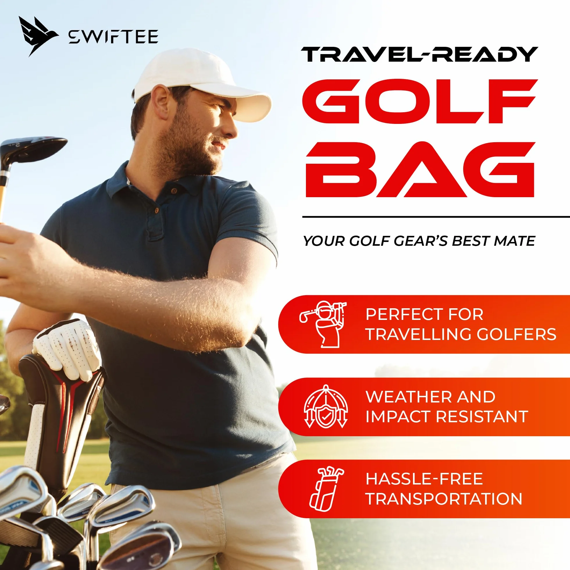 SWIFTEE Borsa da viaggio imbottita per attrezzatura da golf, in tessuto Oxford 900D, impermeabile e resistente all'usura, tasche extra grandi per accessori da golf e scarpe da golf