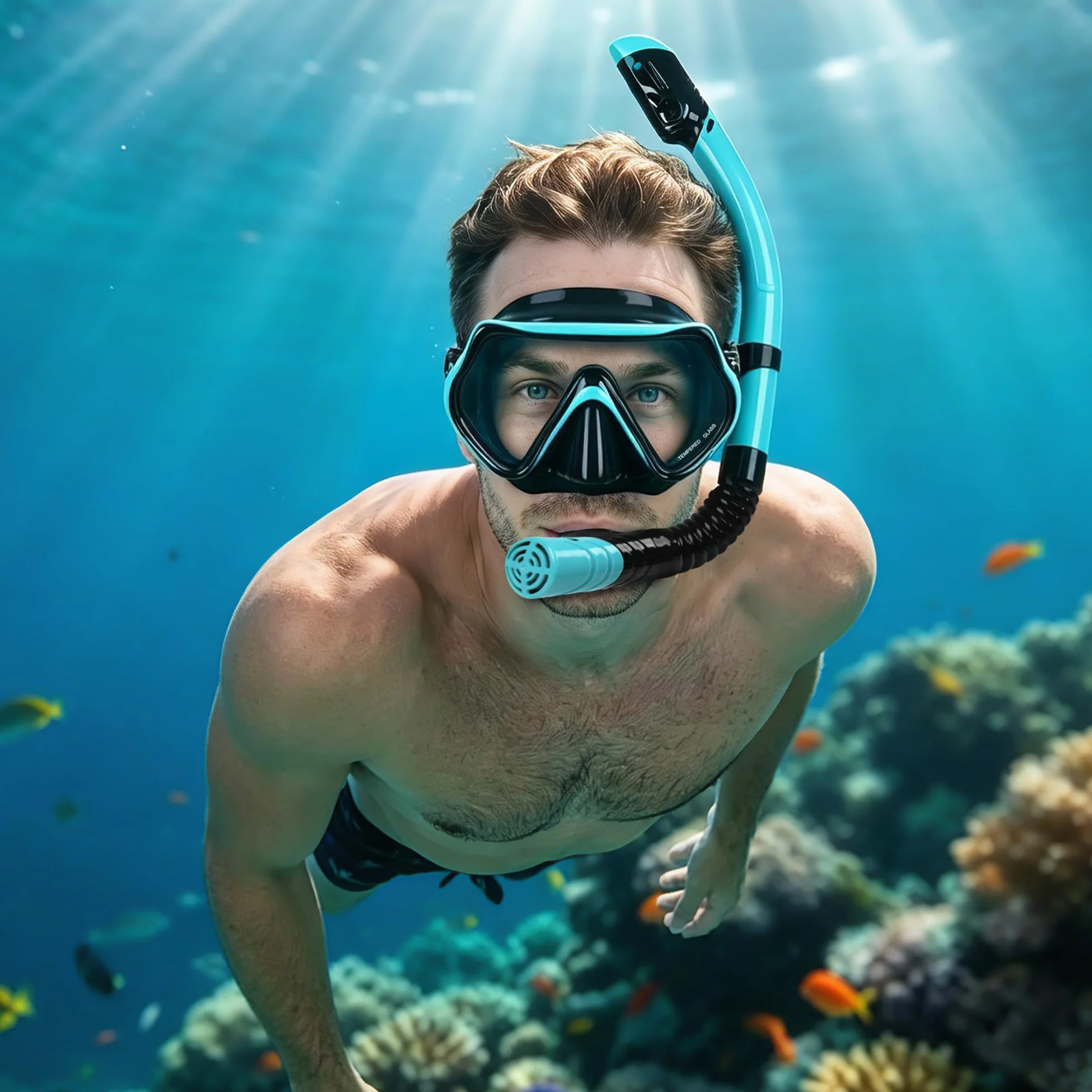 Maschera Snorkeling Adulto Panoramica 180° Antiappannante Sub, Blu Nerastro