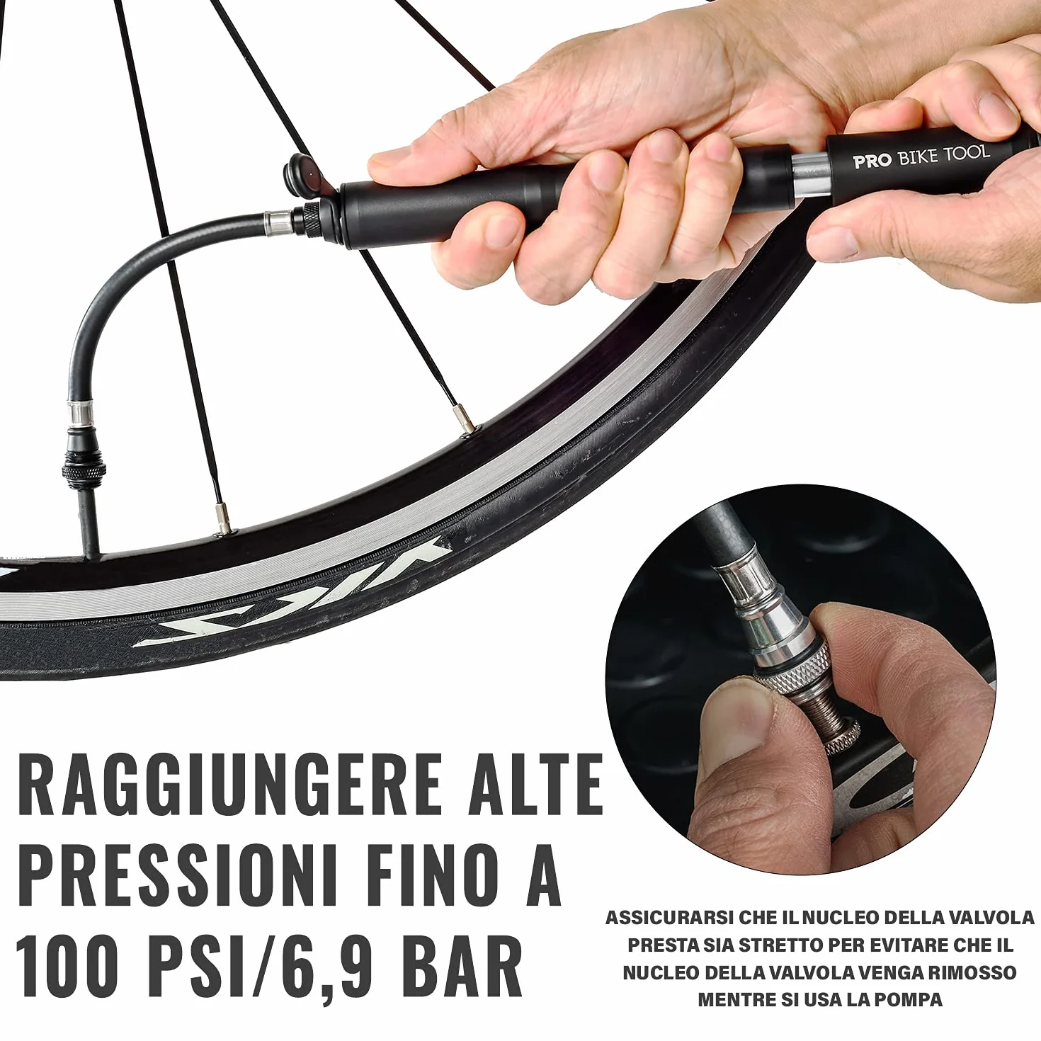 Pro Bike Tool Mini pompa per bicicletta 20 bar Compatibile Presta Schrader