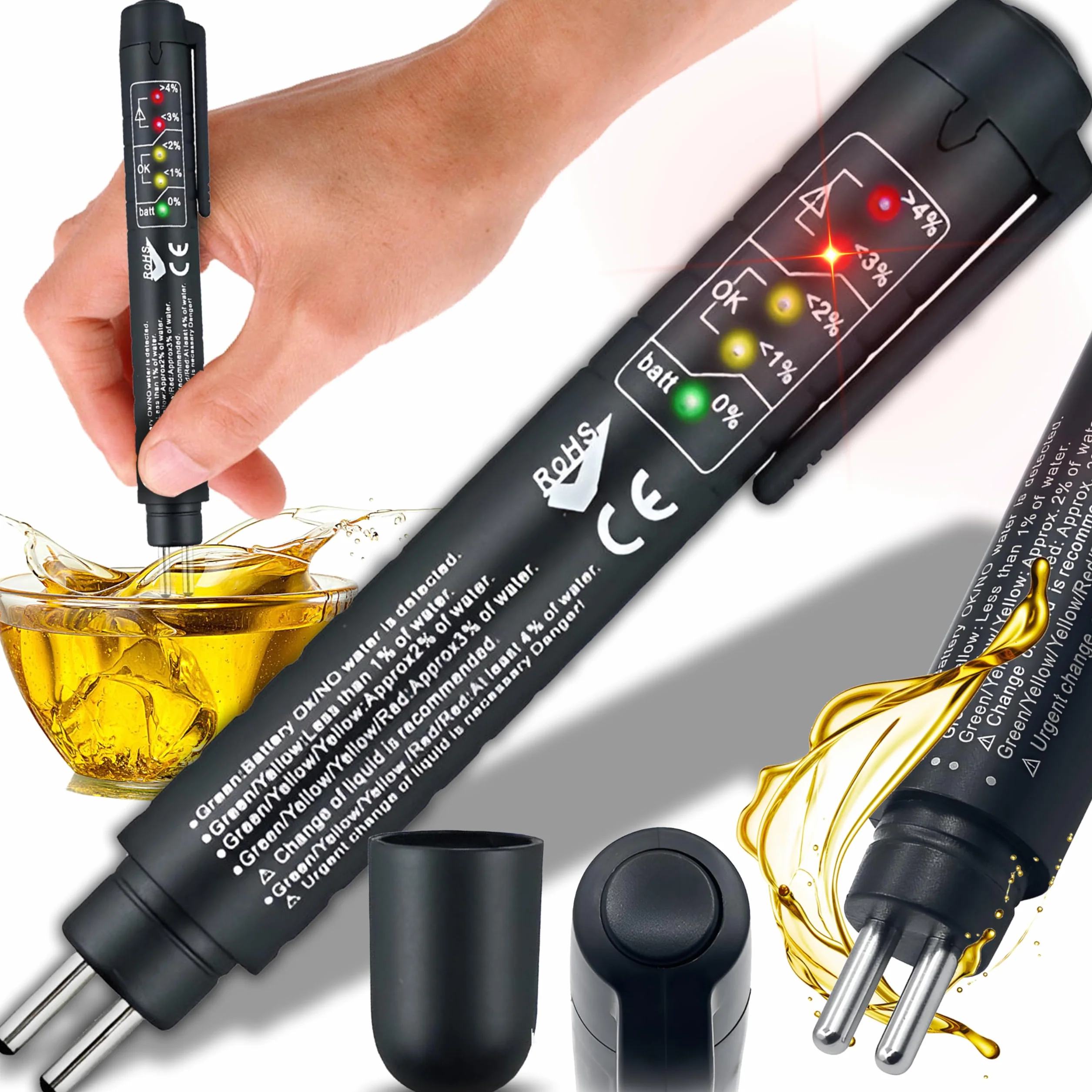 Retoo Tester di qualità del Liquido dei Freni con 5 LED, Indicatore di umidità per Veicoli, Compatibile con DOT3, DOT4, DOT5