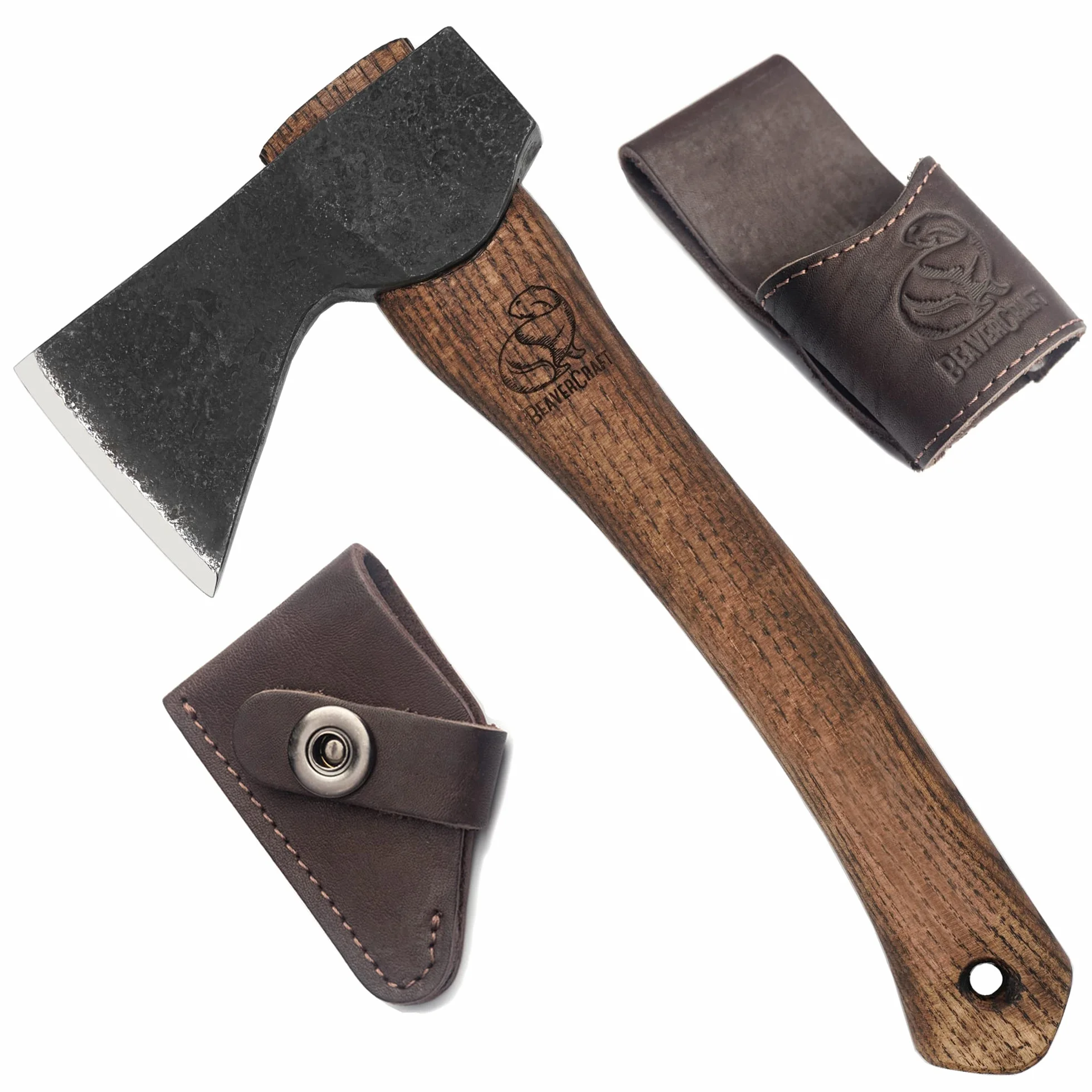 BeaverCraft Ascia forgiata a mano con fodero AX1 – Accetta da campeggio piccola accetta da foresta di sopravvivenza per tagliare il legno – Ascia da campeggio per spaccare il giardinaggio ascia da