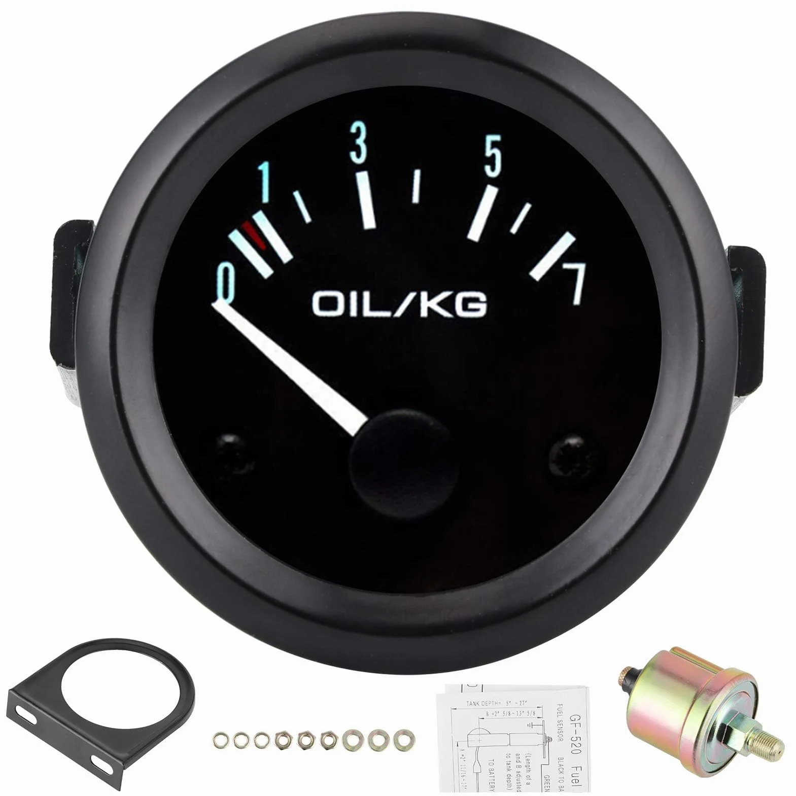 Kit manometro olio, manometro olio universale 12V 0-7 kg/cm² Strumento per auto diametro 52 mm con sensore LED bianco