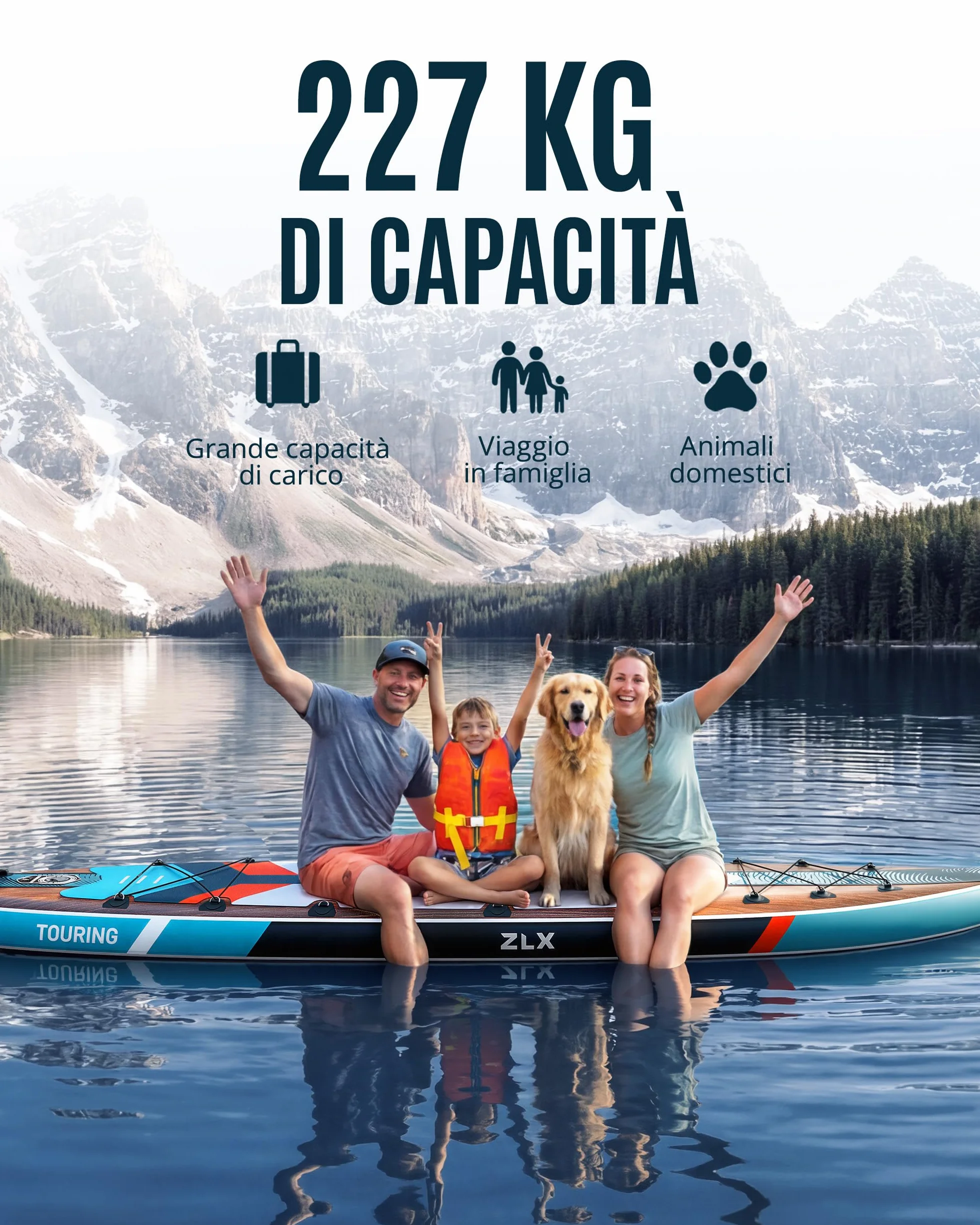 ZLX Sup Gonfiabile 350x83cm,SUP Touring Con Accessori Completi, Tavola SUP Max 230 Kg, Pinna Centrale Unica, Pad Deck Antiscivolo, Tavola SUP Gonfiabile Per Adulti, Principianti, Tutti I Livelli
