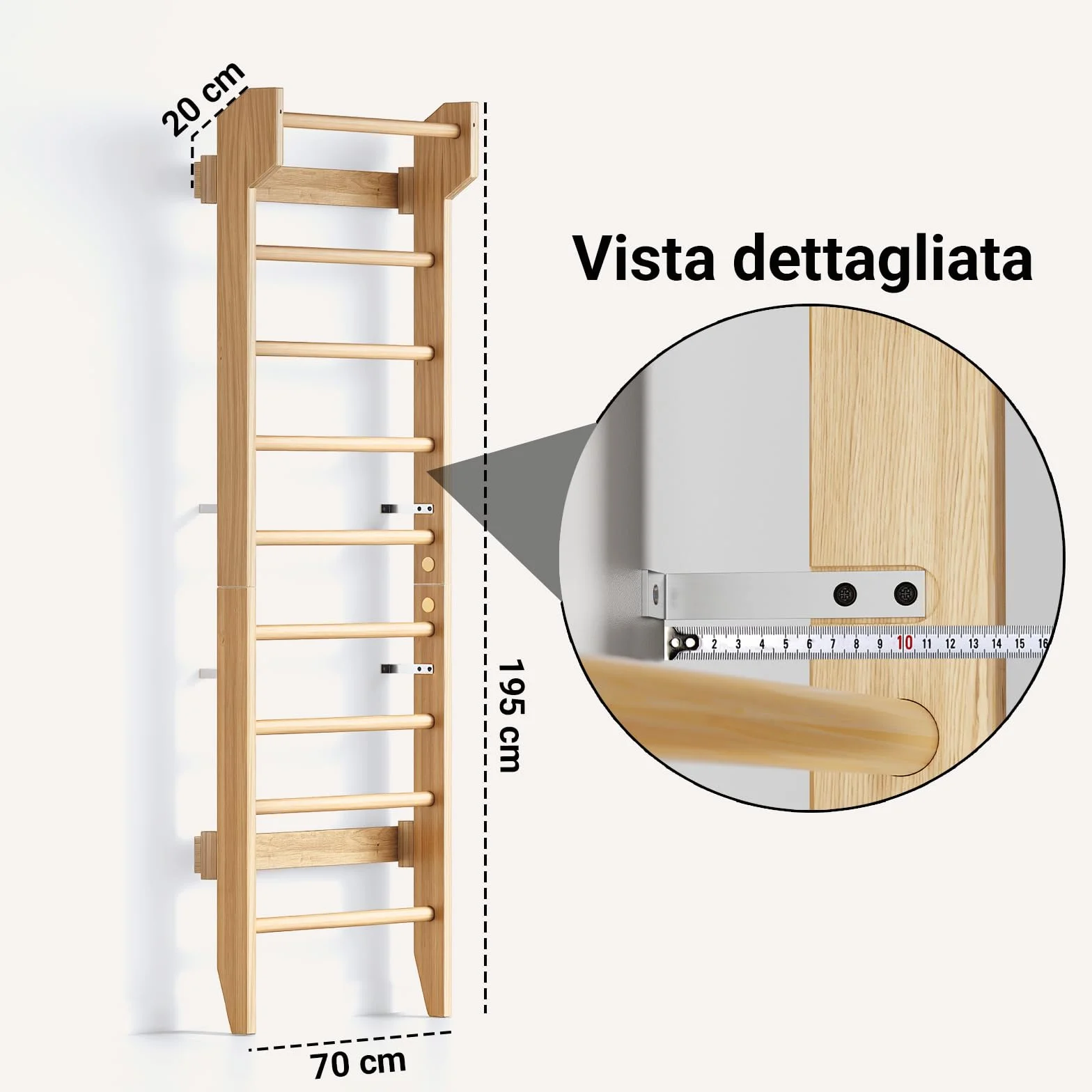 COSYLAND Spalliera Svedese in Legno da Parete 100 kg per Allenamento e Stretching