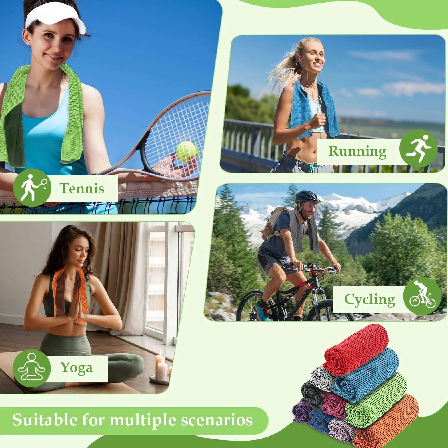 Asciugamano Di Raffreddamento In Microfibra 30x100 cm Per Fitness, Sport, Golf, Yoga