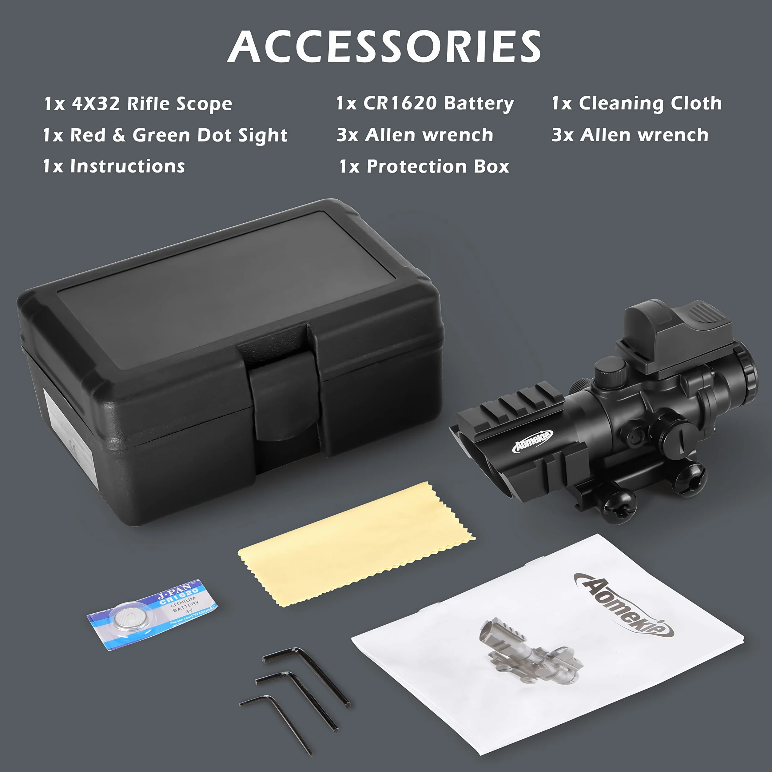 Mirino Olografico Combinato Aomekie 4X32 e Red Dot con Luminosità Regolabile per Guide Picatinny 20/22 mm