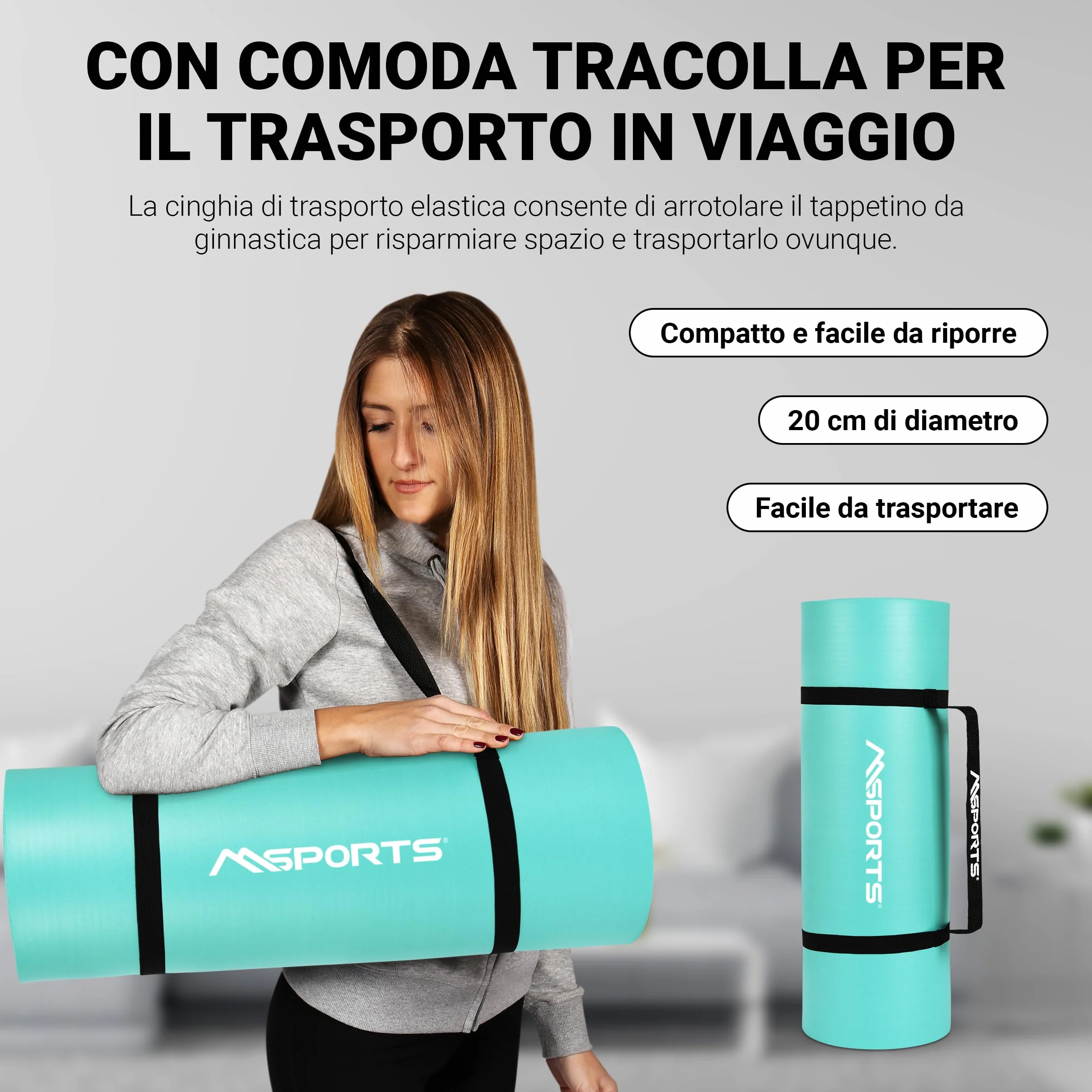 MSPORTS Tappetino Fitness Yoga Premium antiscivolo Mat da Ginnastica vari formati colori