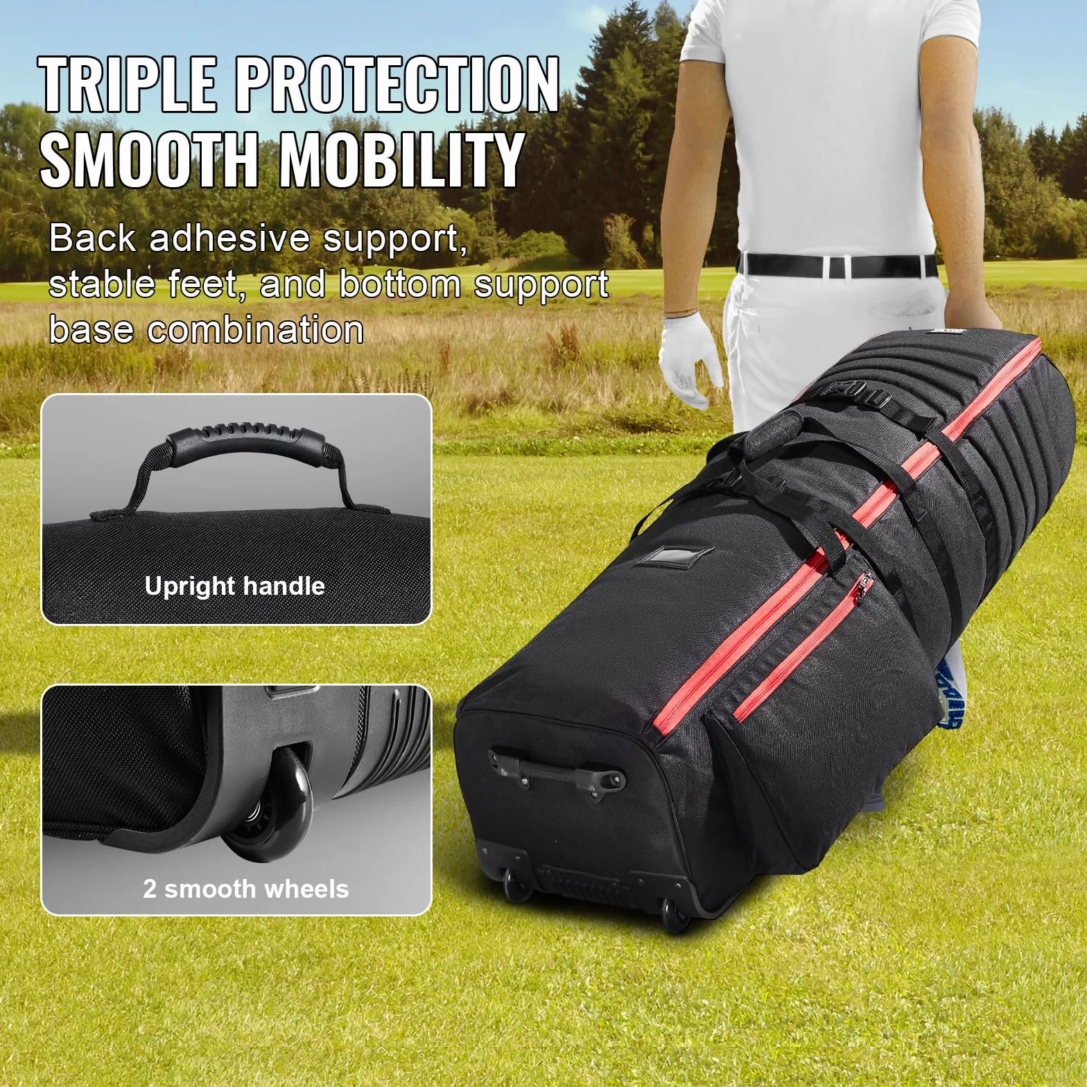 VEVOR Borsa da Viaggio per Golf, Custodia Morbida da Viaggio per Esterni, in Poliestere Oxford 1800D Resistente, Impermeabile, Imbottita con Ruote, Borsa Pieghevole per Mazze da Golf per Aereo