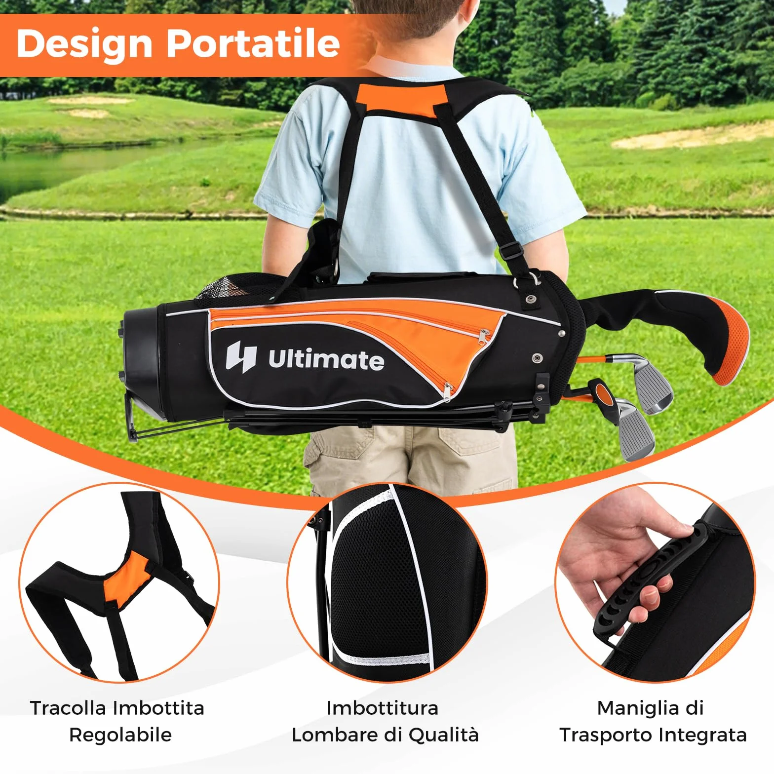 COSTWAY Set Completo Mazze da Golf Bambini Destrimano Fairway 3 Ferri 7 9 Putter Borsa Portatile