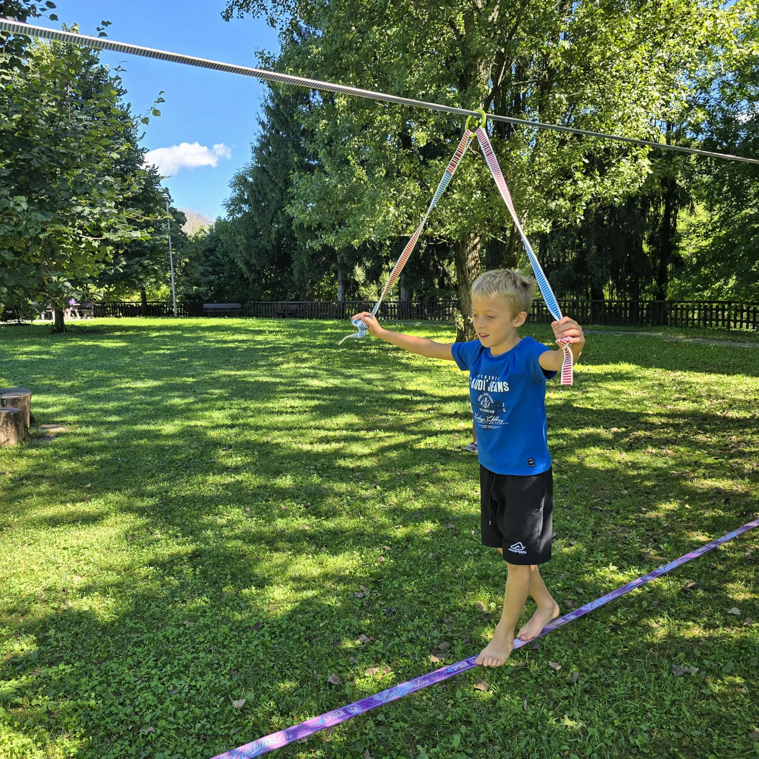 Monkey line Kit 15m slackline fettuccia guida dall'alto con anello per bambini