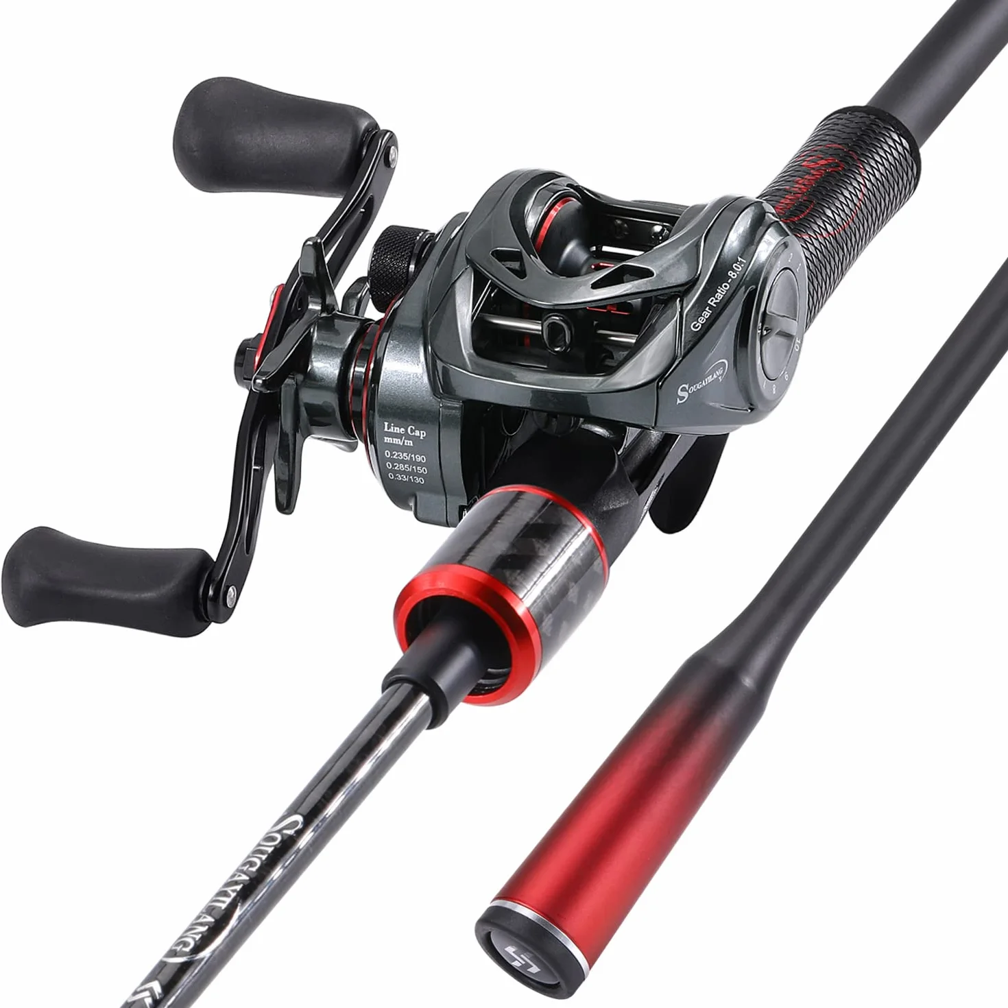 Sougayilang - Set combinato di canna da pesca e mulinello da lancio, con canna media, 1,8/2,1 metri, profilo basso, manico in superpolimero