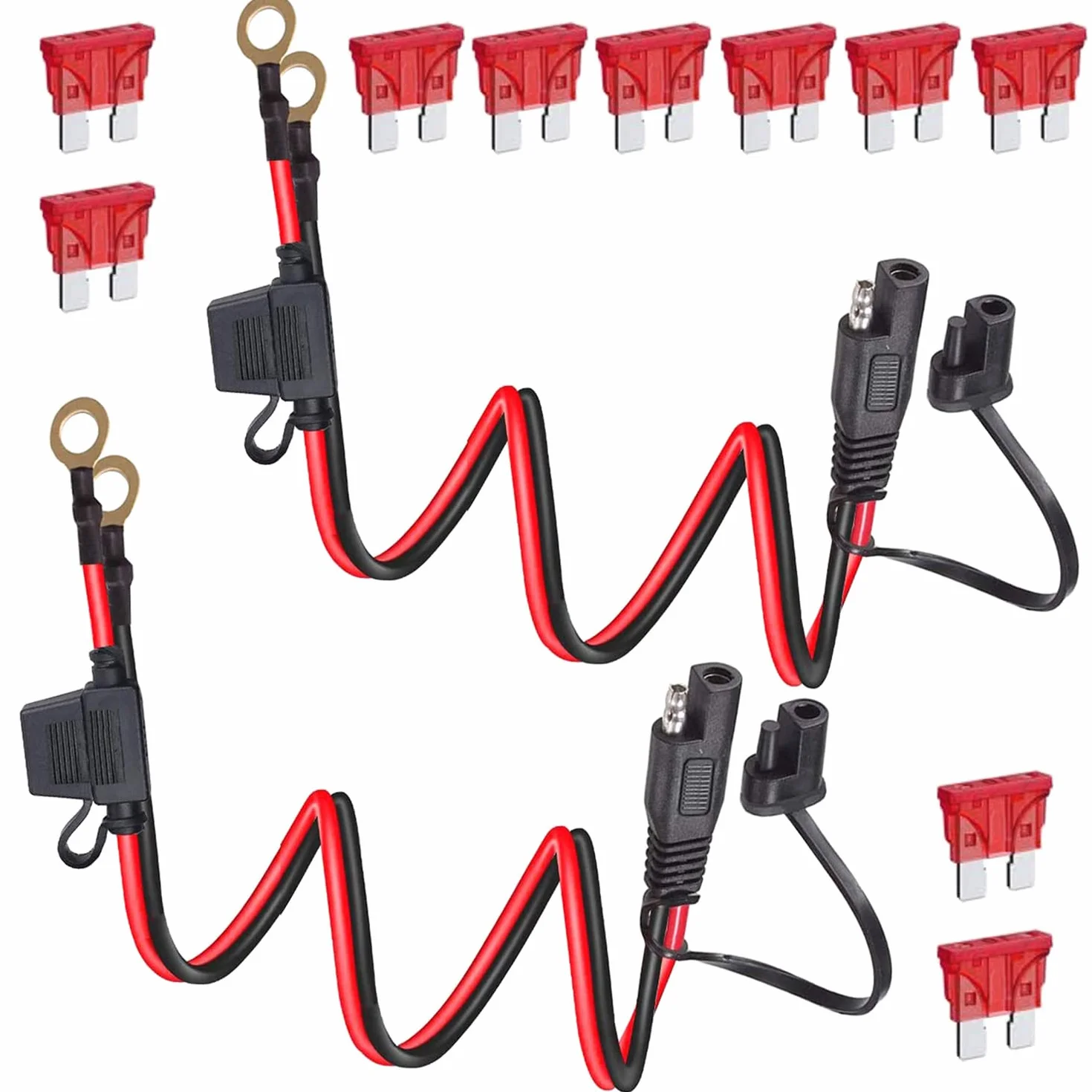 GTIWUNG 2Pcs Adattatore SAE 2FT 12V 0,6 m SAE ad Anello Terminale Imbracatura, Cavo di Collegamento Connettore SAE a o-ring, Cavo di Prolunga Scollegamento Rapido a 2 pin, Fusibile 10 A