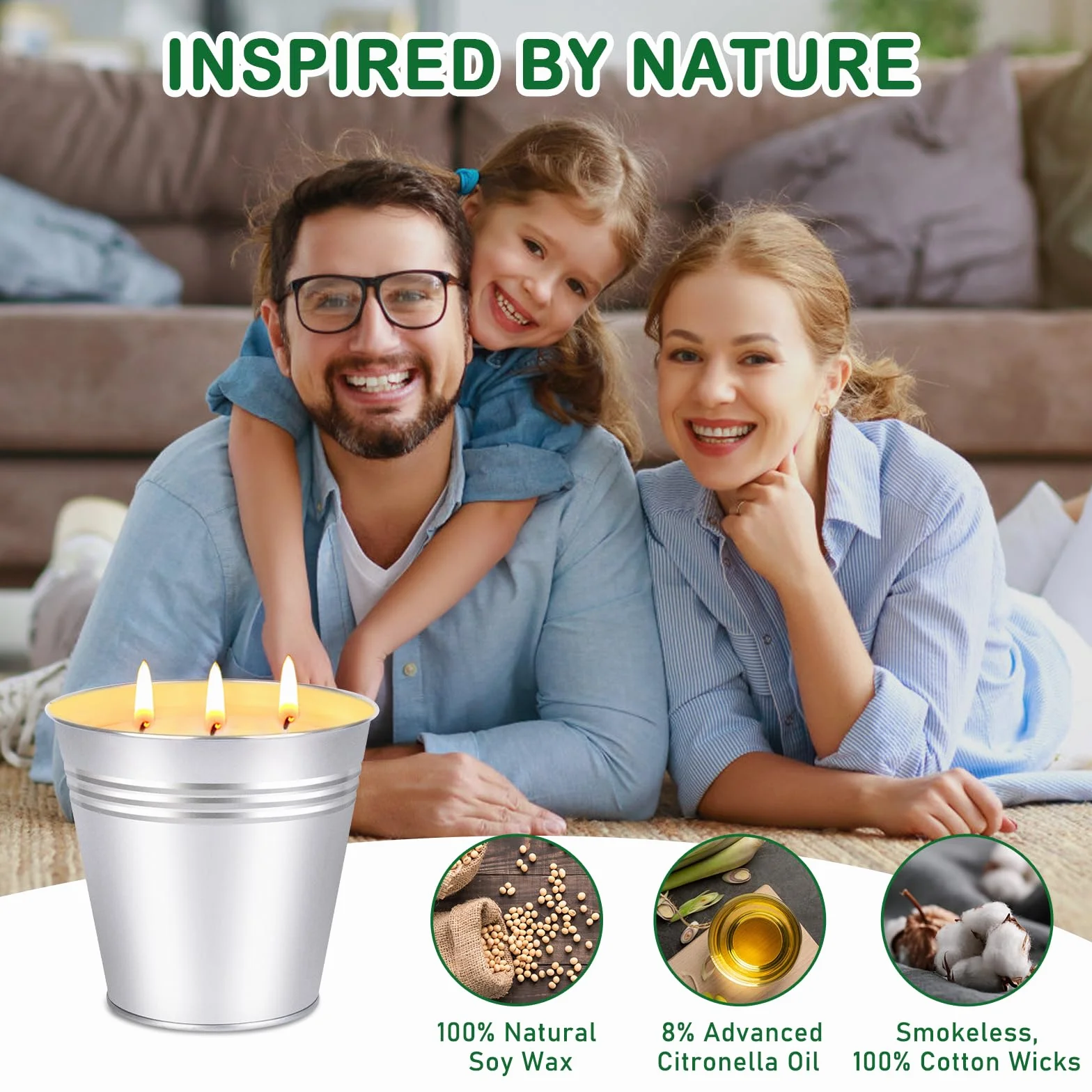Candele alla Citronella per Esterni 963,9g 3 Stoppini 200 Ore Combustione Cera di Soia 2 Pezzi