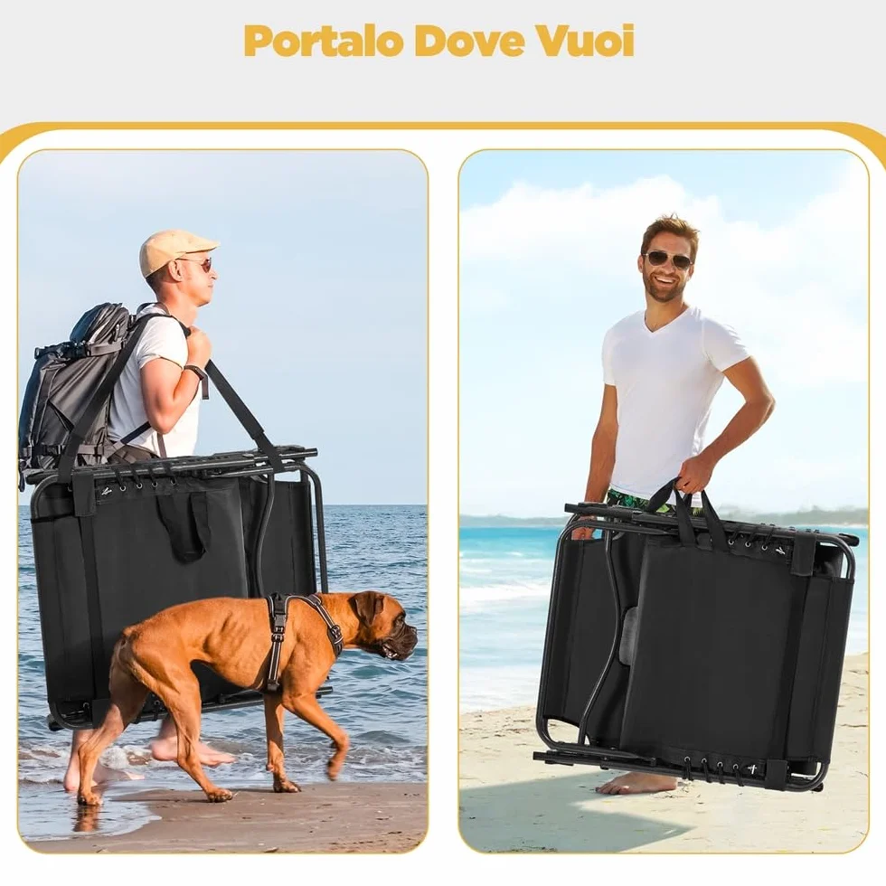 Yaheetech Lettino da Spiaggia Pieghevole Materasso Spesso 5 Regolazioni Tasca Laterale Portata 136 kg 189 x 67 x 35 cm Nero