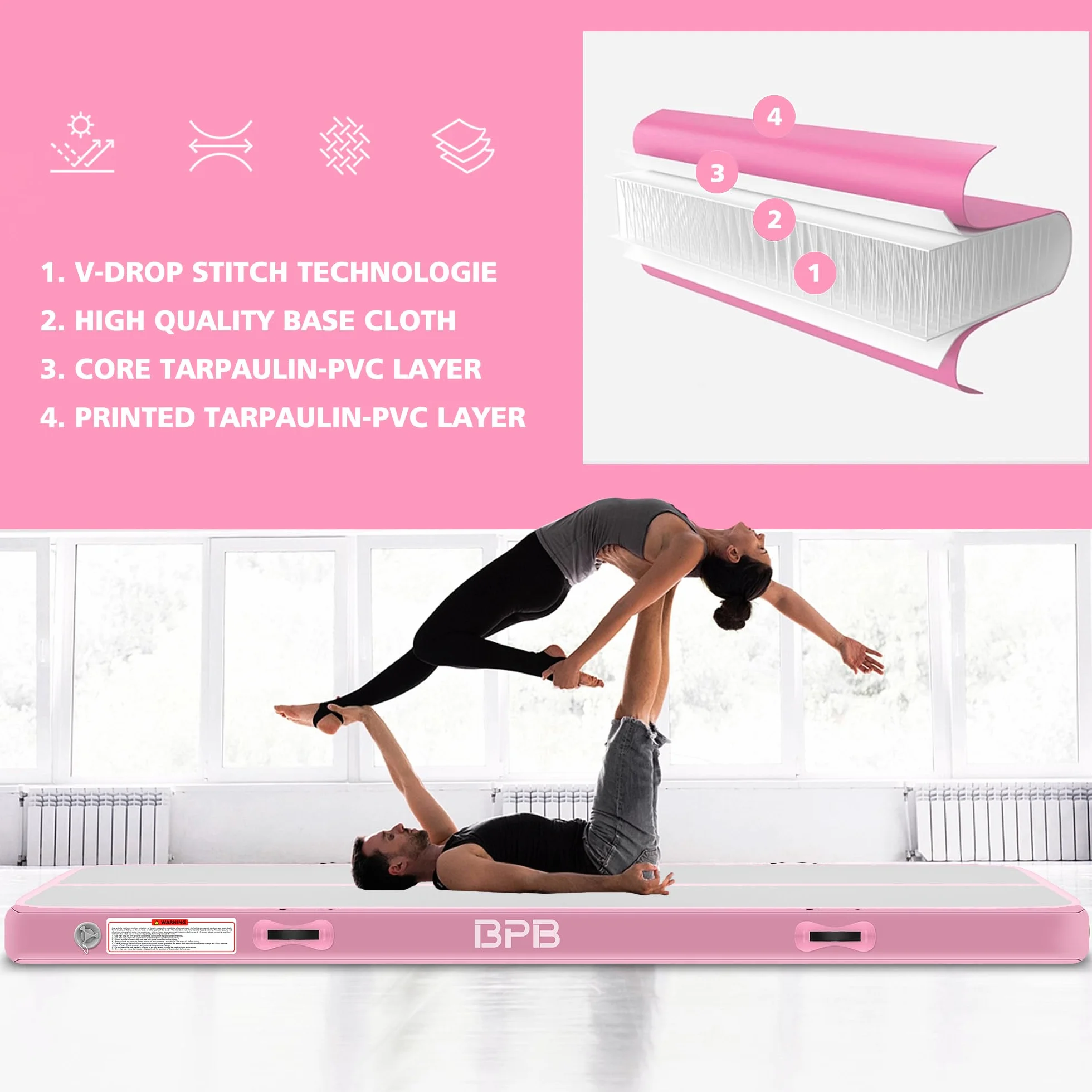 BPB Inflatable Gymnastics Tumbling Mat with Electric Pump. 10ft Air Tumble Training Track. Air Gymnastic Tracks Use for Home/Gym/Cheerleading/Yoga/Pilates/Martial Arts/Beach/Cheerleading/Water Fun
