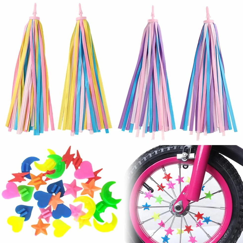 Nappe Bici Accessori Raggi 36 Perline Nastri Colorati Decorazione Manubrio Stelle Filanti