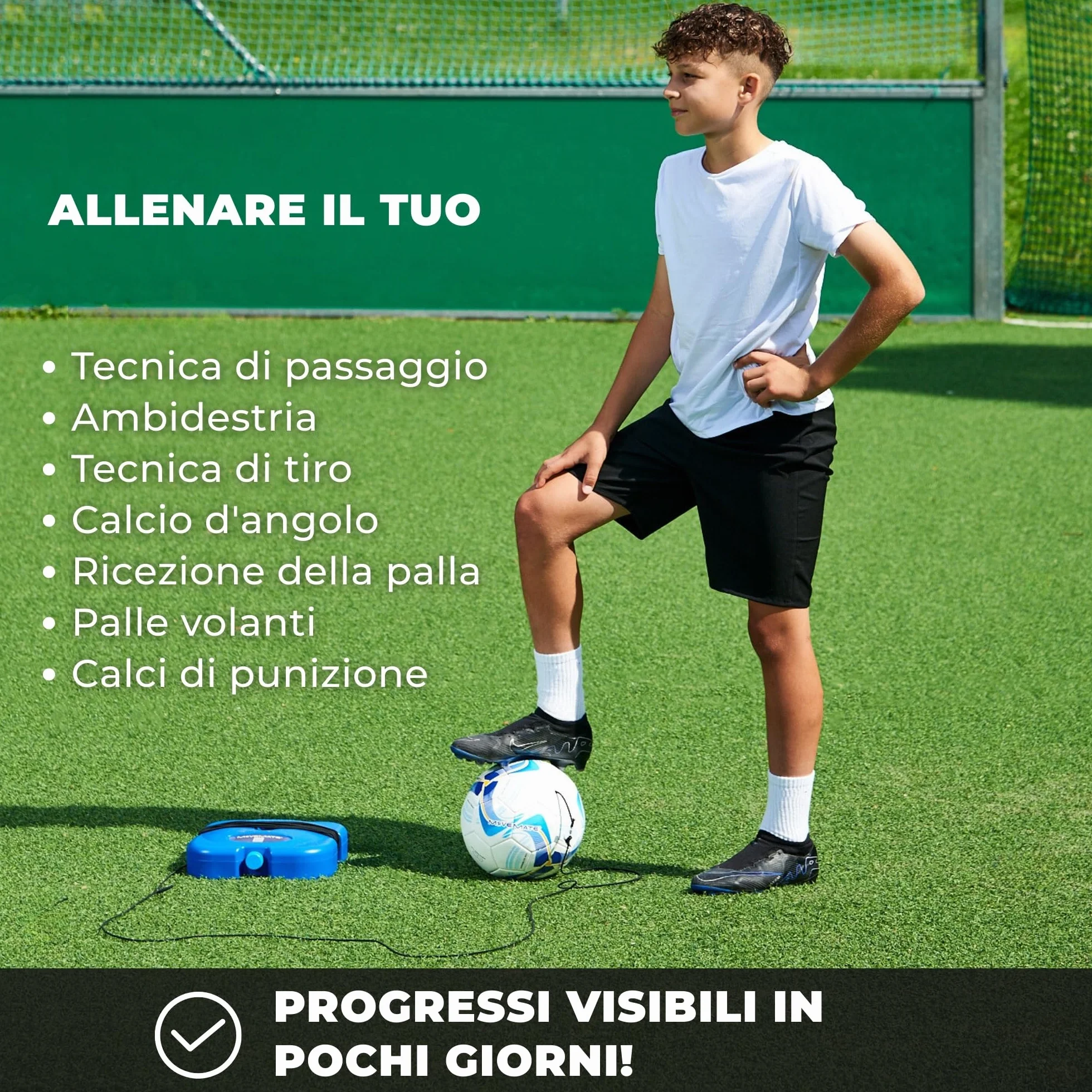 MOVEMATE Set di allenamento per calcio, con corda, ideale come regalo da calcio per ragazzi, strumento di allenamento innovativo per esterni, in giardino, sul campo da calcio