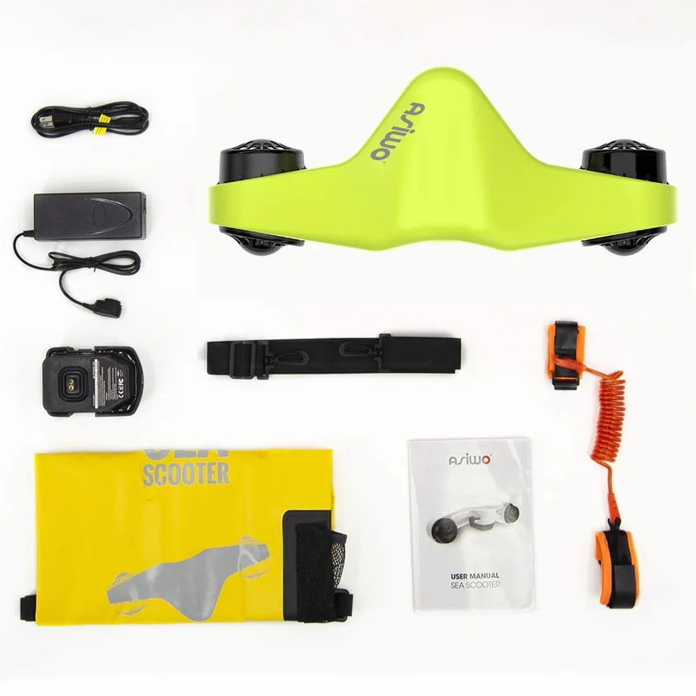 Asiwo Seascooter Elettrico Subacqueo con Action Camera Mount - Scooter Marino a Doppio Motore Impermeabile per Immersioni e Snorkeling