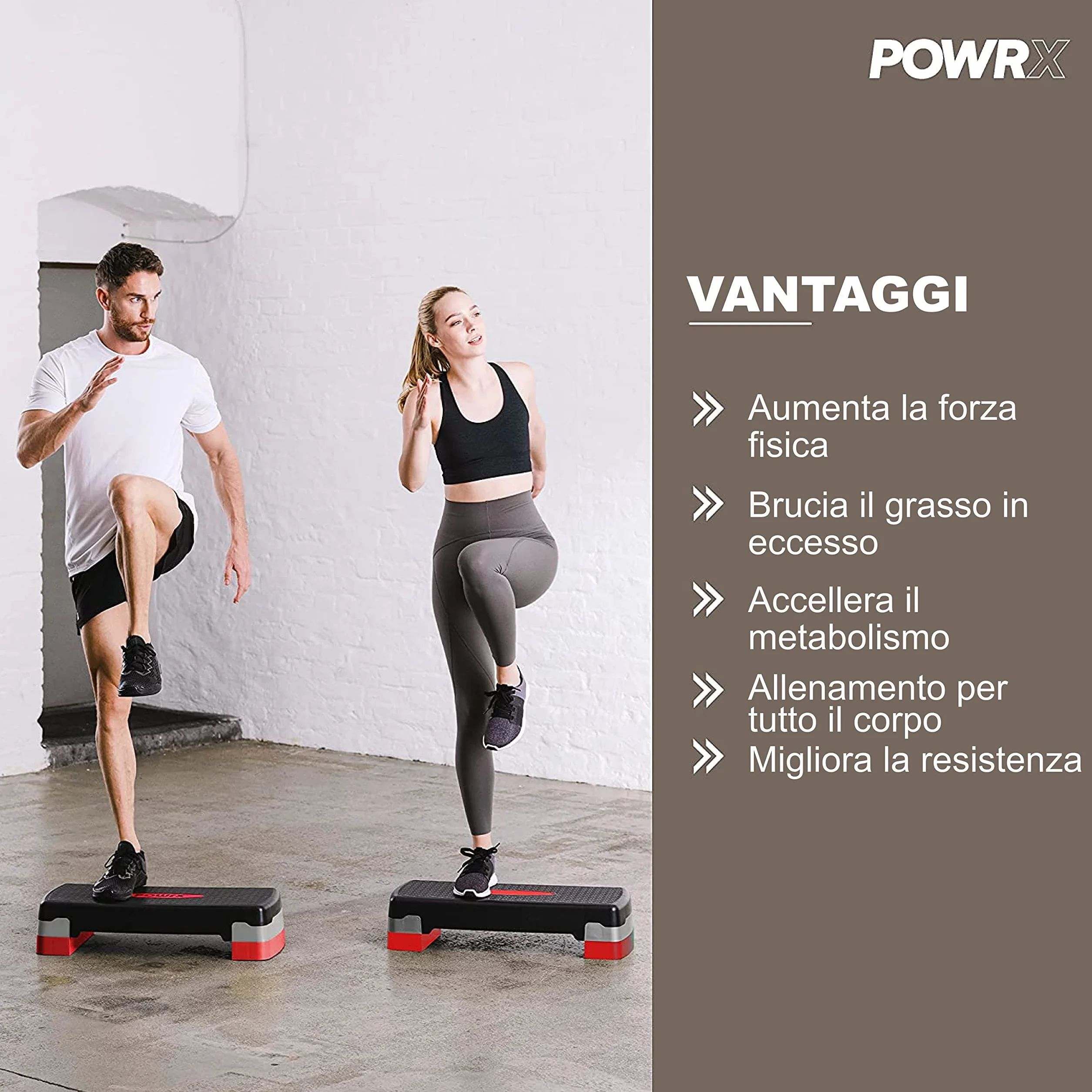 POWRX Step da aerobica 68 x 28,5 cm Stepper fitness Altezza regolabile superficie antiscivolo Nero Rosso