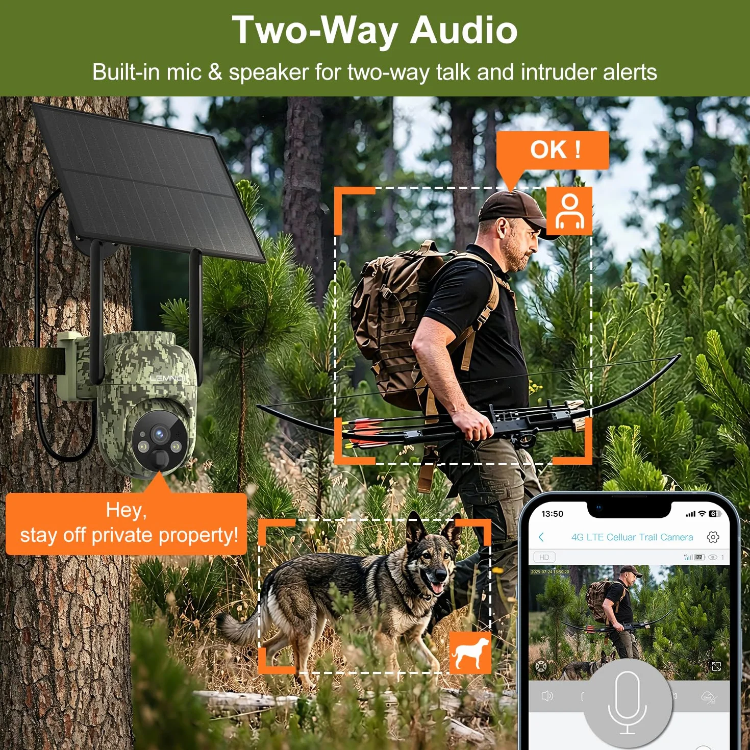 LEMNOI Fototrappola 4G con SIM Inclusa, 2K Fotocamera da Caccia, Telecamera Solare PTZ, Visione Notturna a Colori, IP66 Impermeabile