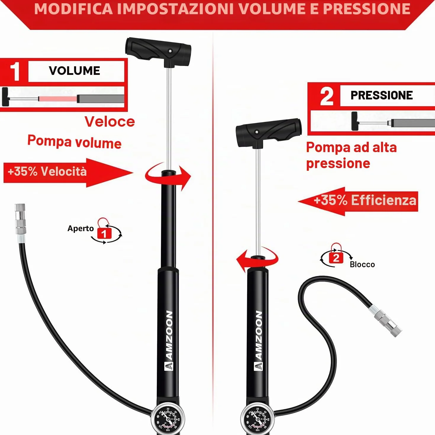 Pompa per bicicletta con manometro tubo allungato Schrader Presta ago gonfiaggio Velo